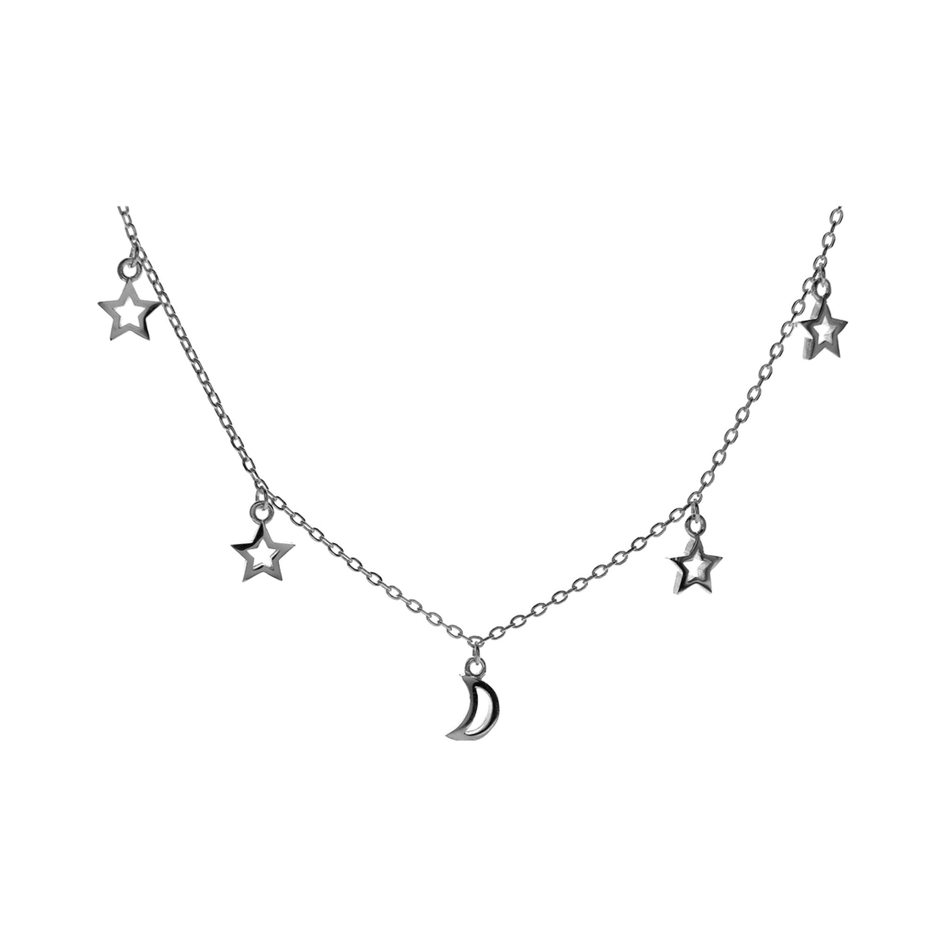 Maura chain with crescent moon & four star charms necklace