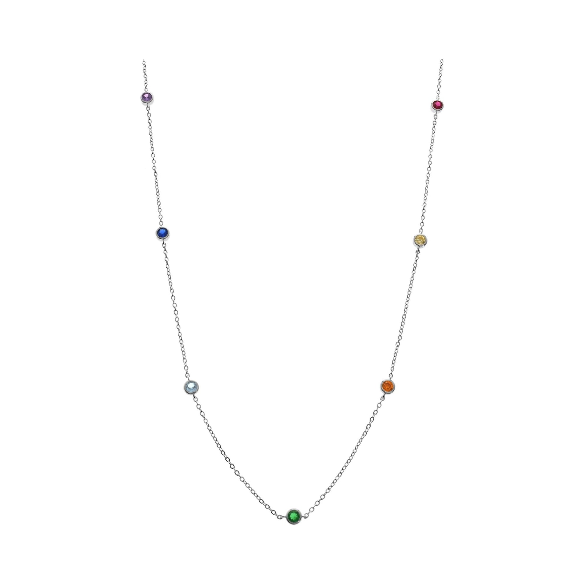 Heidi chain with seven small round multi-colour CZ necklace