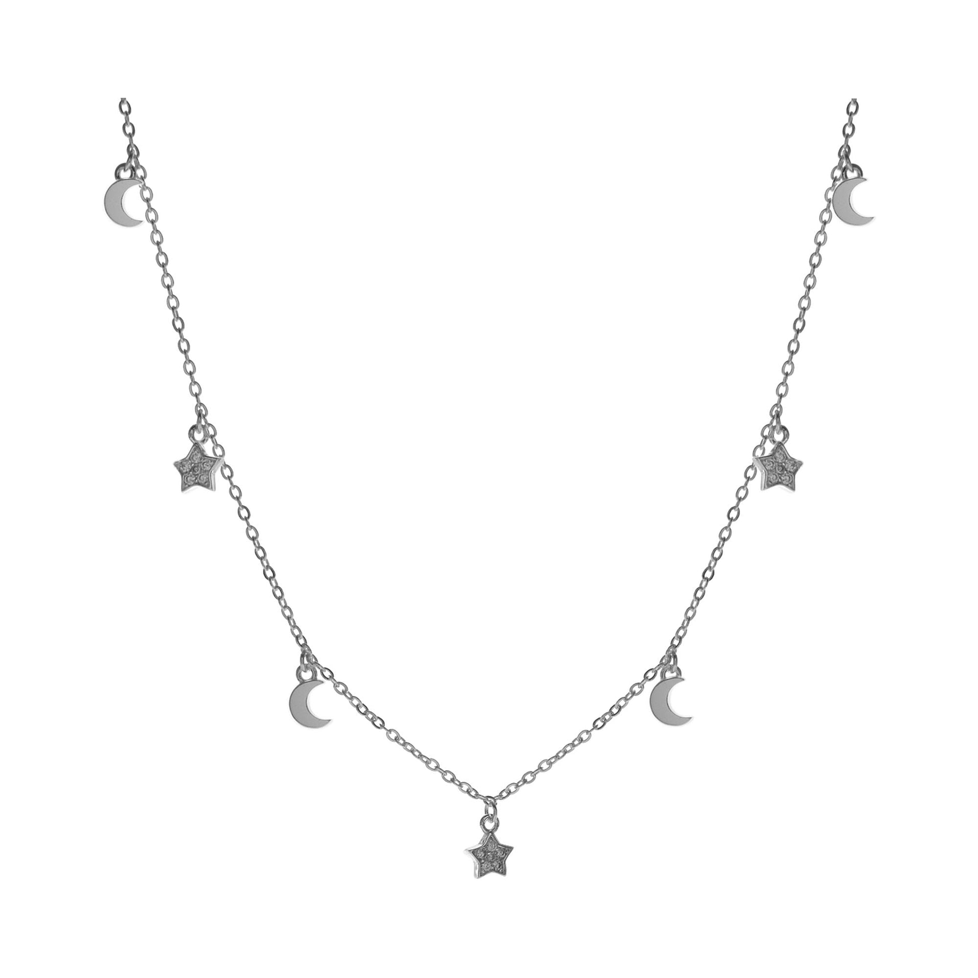 Natalie crescent moon & CZ-set star charm necklace