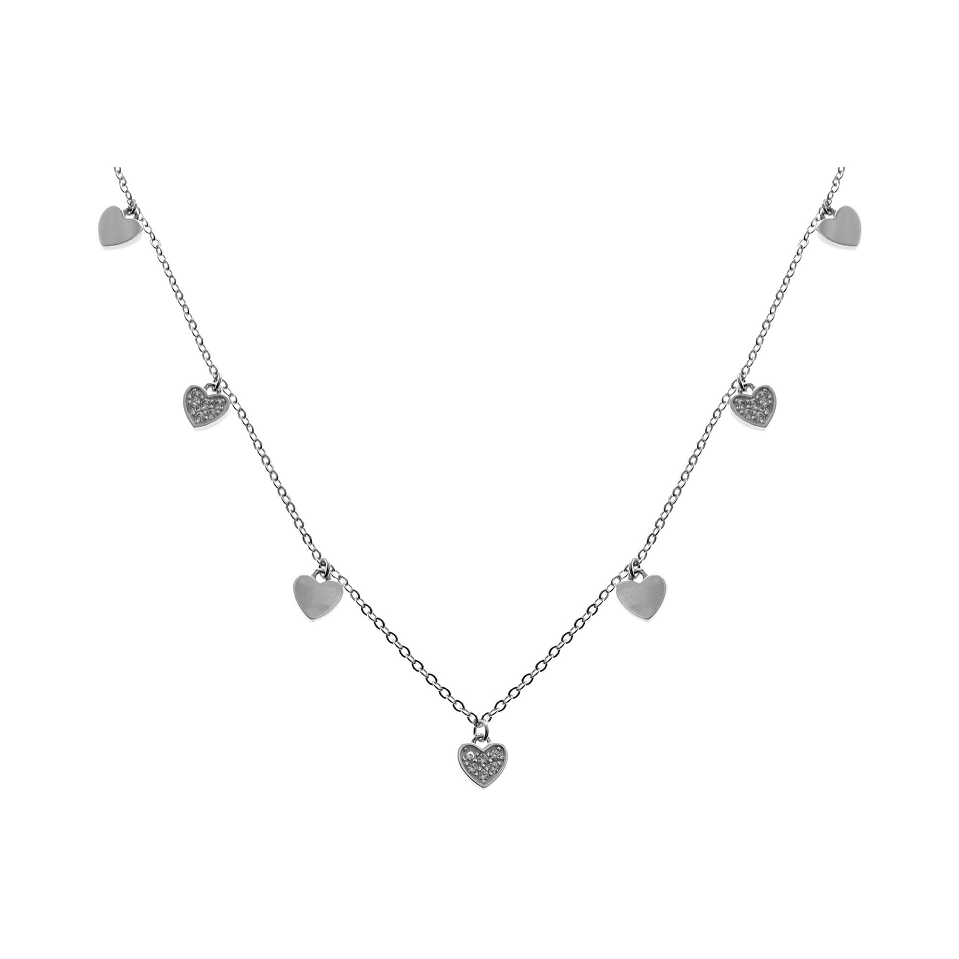 Mariah chain with plain & CZ-set heart charms necklace