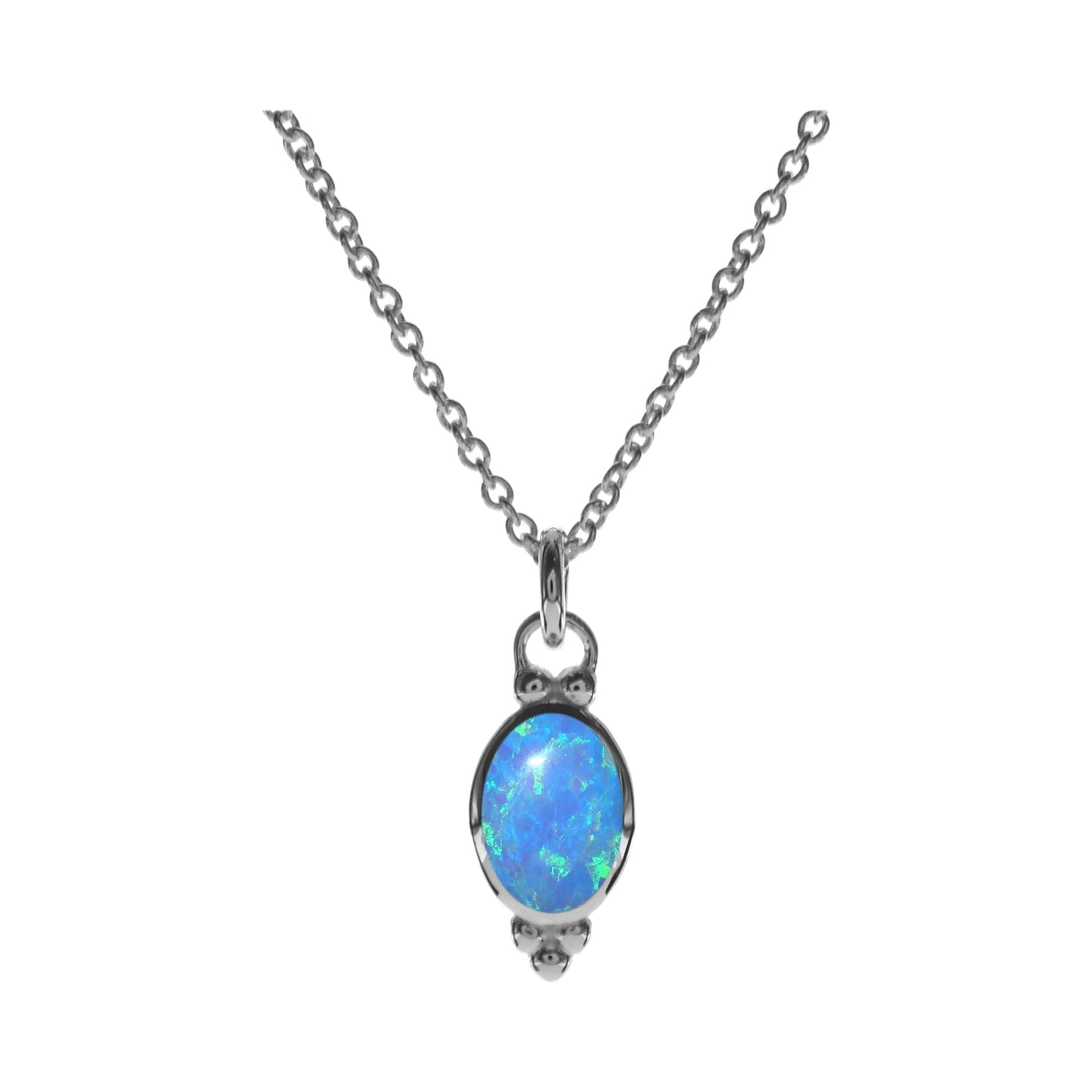 Shannon oval blue opalique with ball detail necklace
