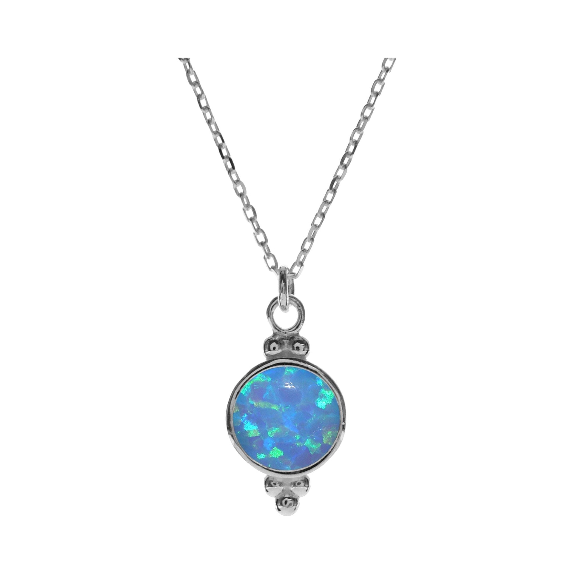 Shannon round blue opalique with ball detail necklace