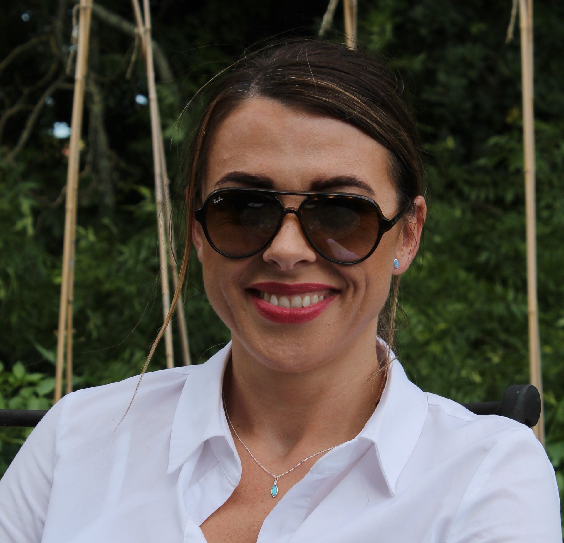 Angelica small oval white opalique studs