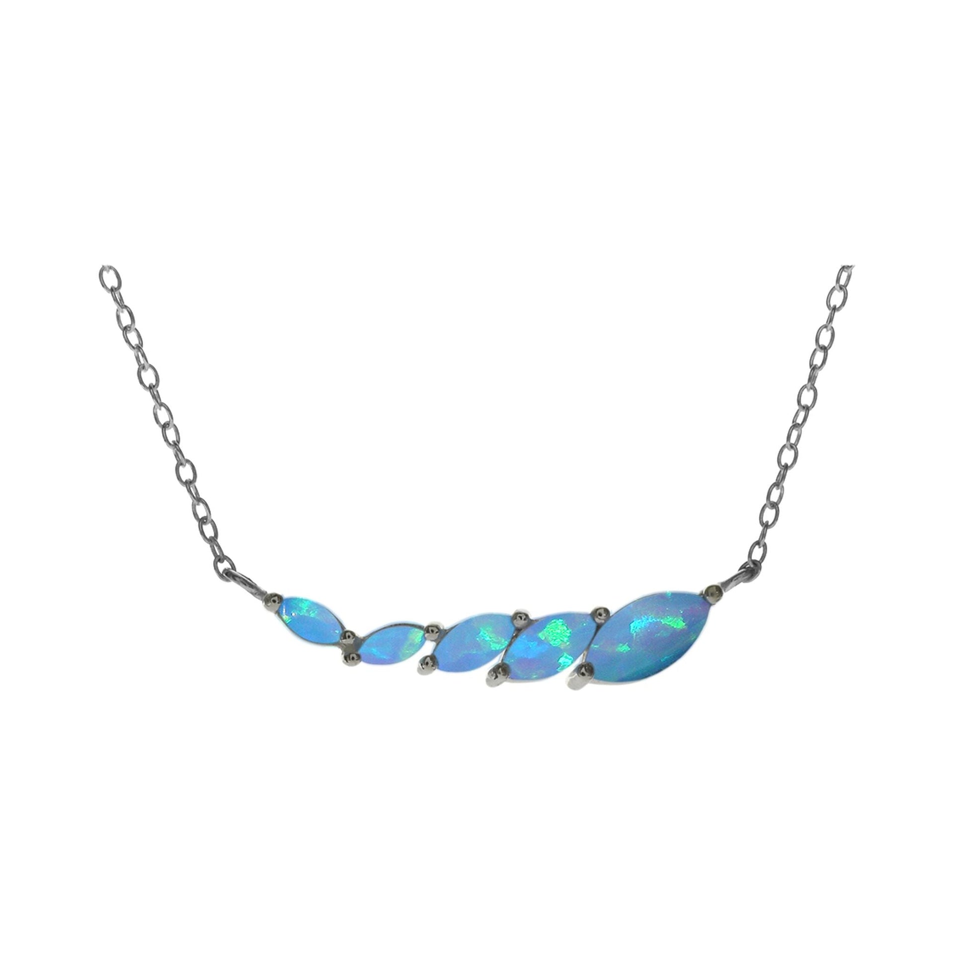 Bethan five marquis blue opalique fan necklace