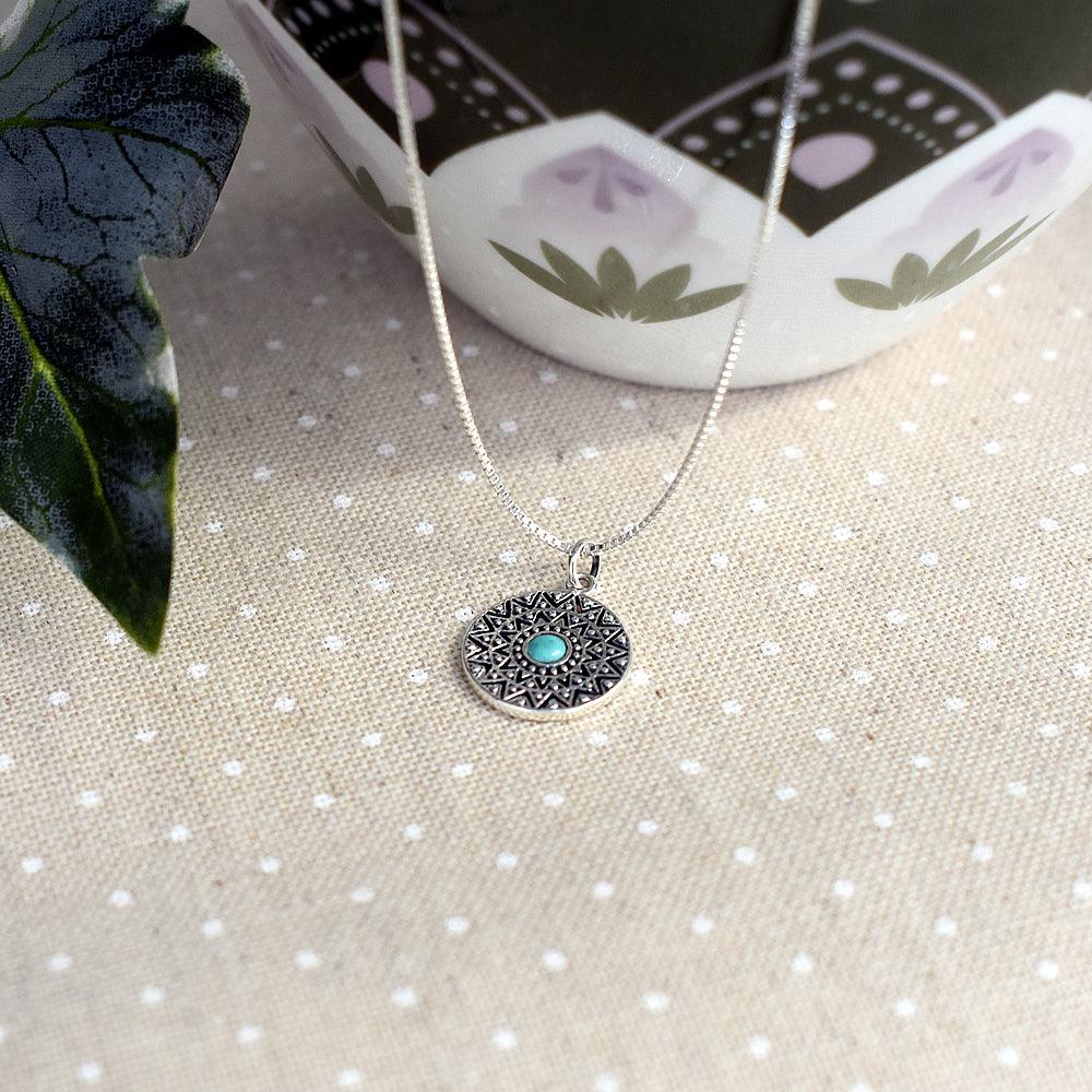 Zora oxidised patterned coin with turquoise necklace