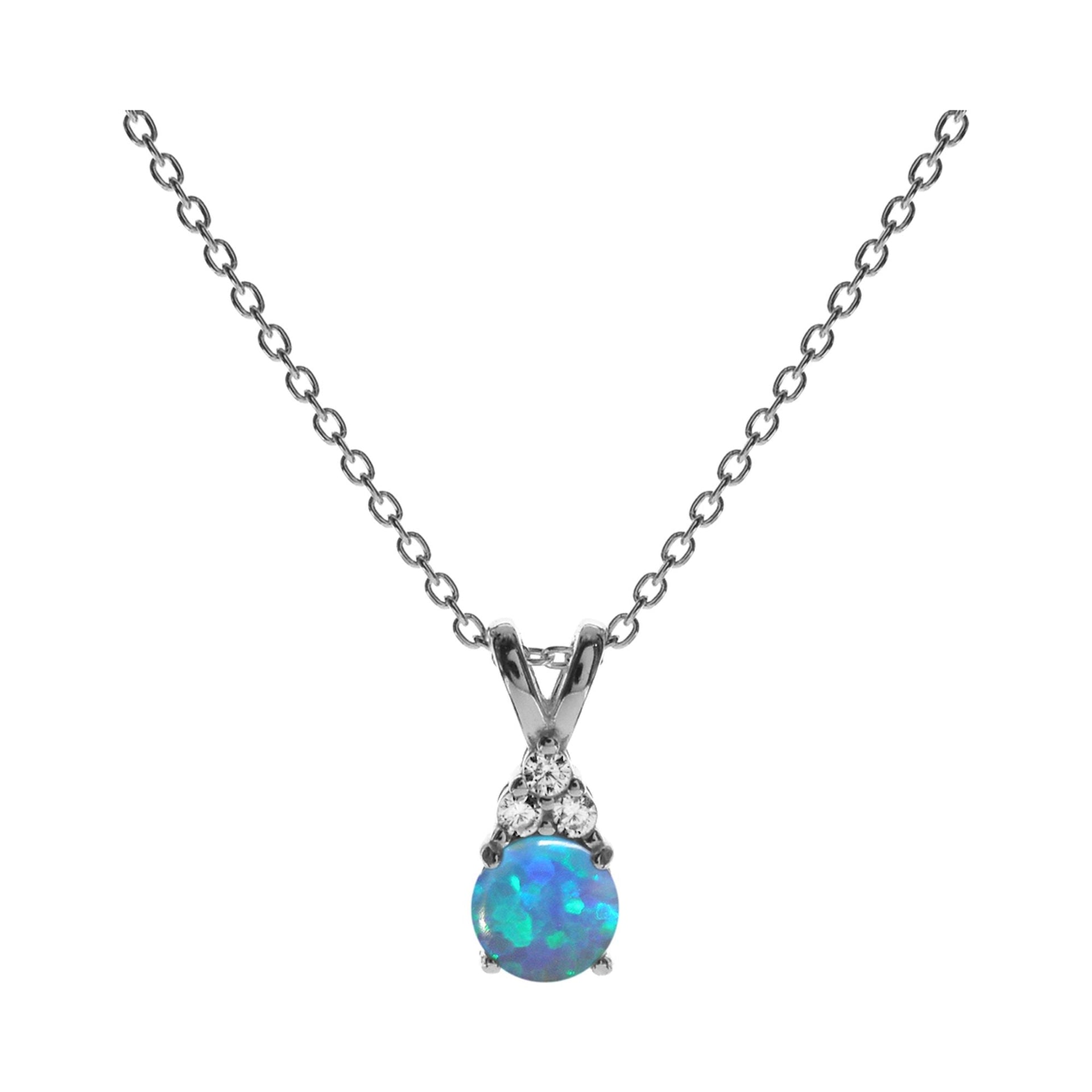 Bethan 'V' bale round blue opalique & CZ necklace