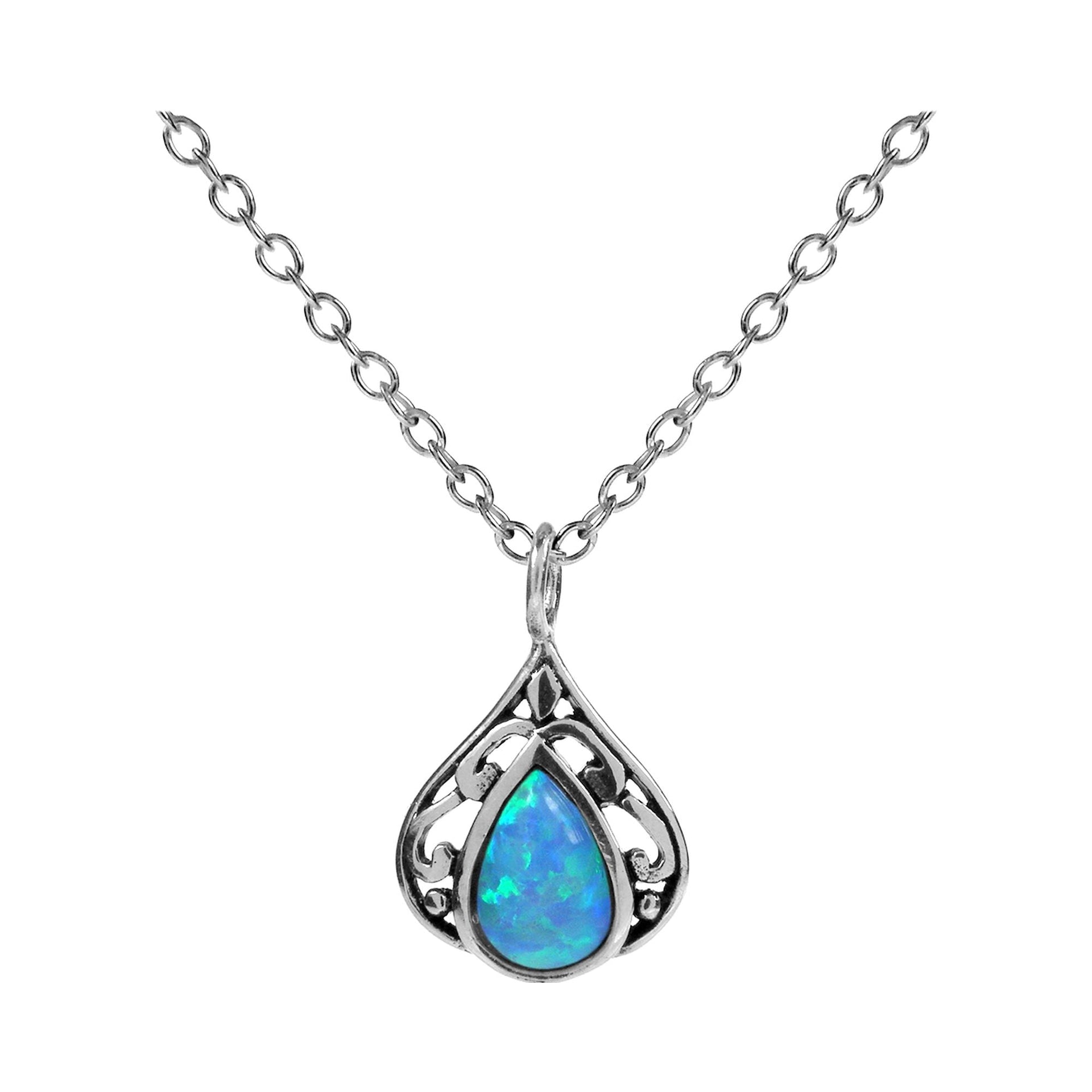 Sabrina teardrop blue opalique oxidised frame necklace