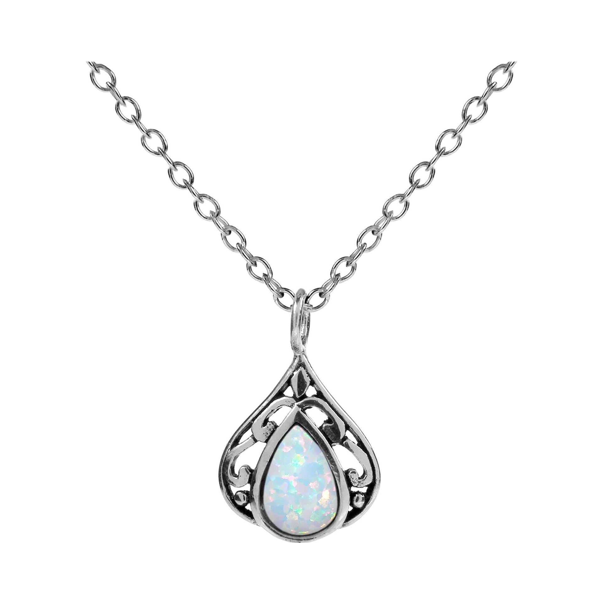 Sabrina teardrop white opalique oxidised frame necklace
