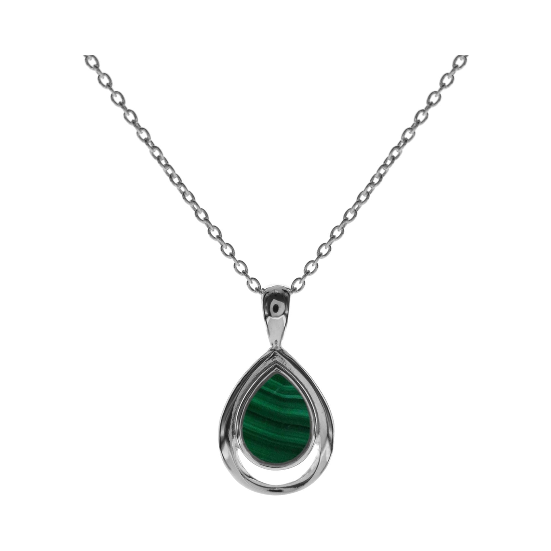 Lola teardrop malachite with silver surround necklace