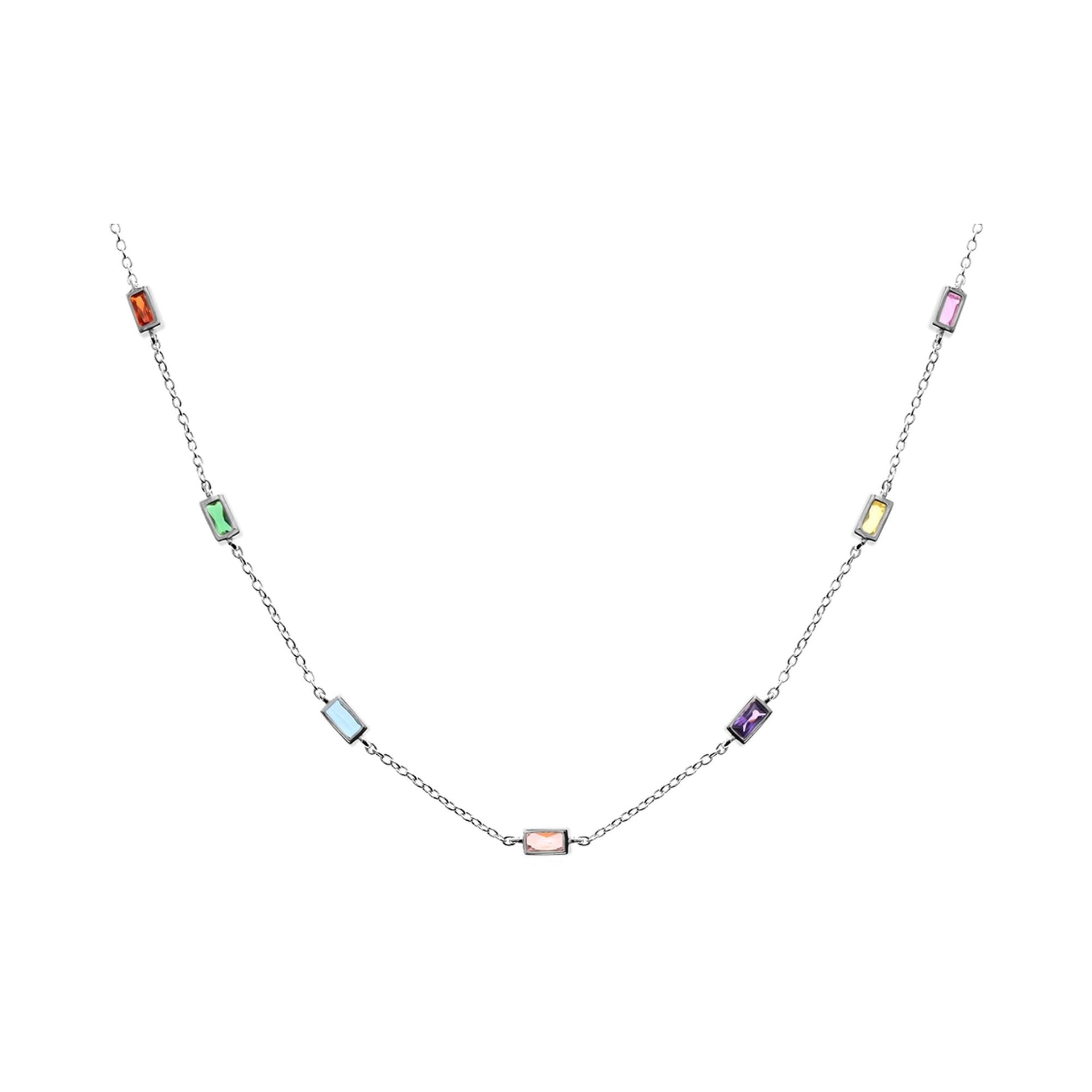 Heidi fine chain with baguette cut rainbow CZ necklace