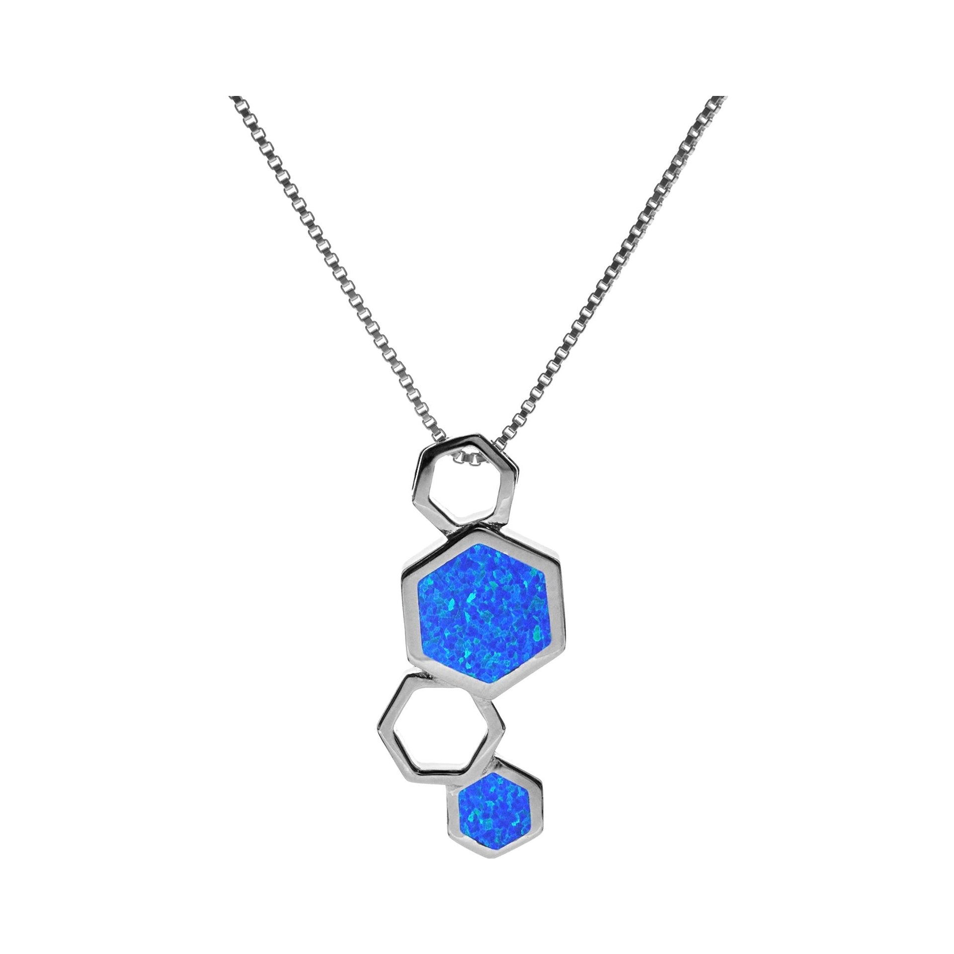 Celeste blue opalique staggered hexagon necklace