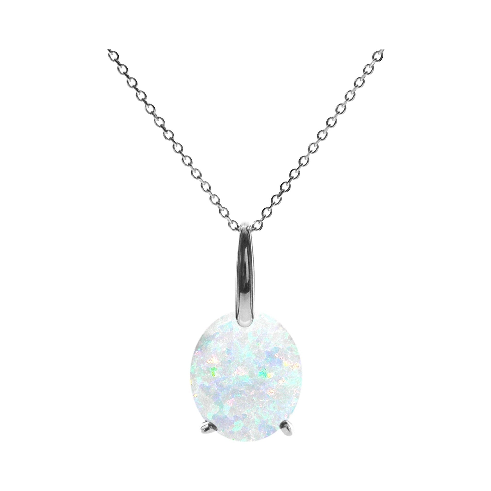 Bethan large simple oval white opalique necklace