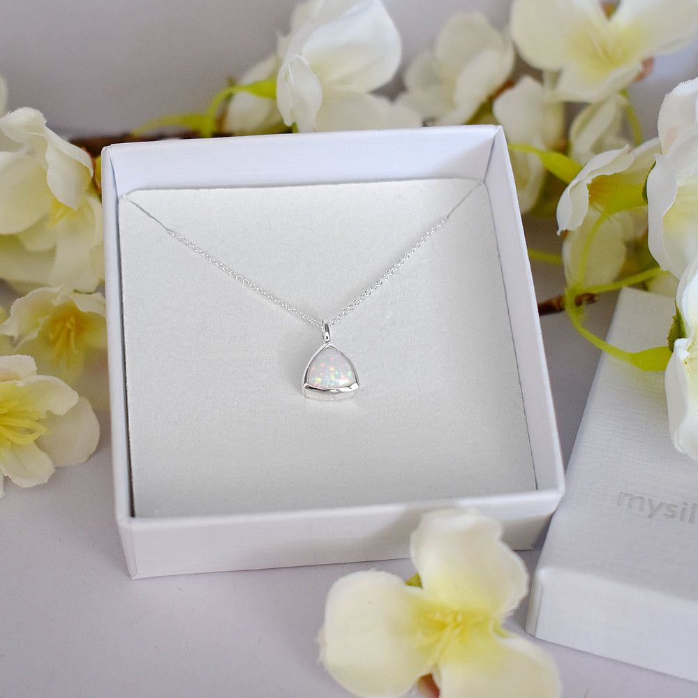 Angelica trillion-cut white opalique necklace