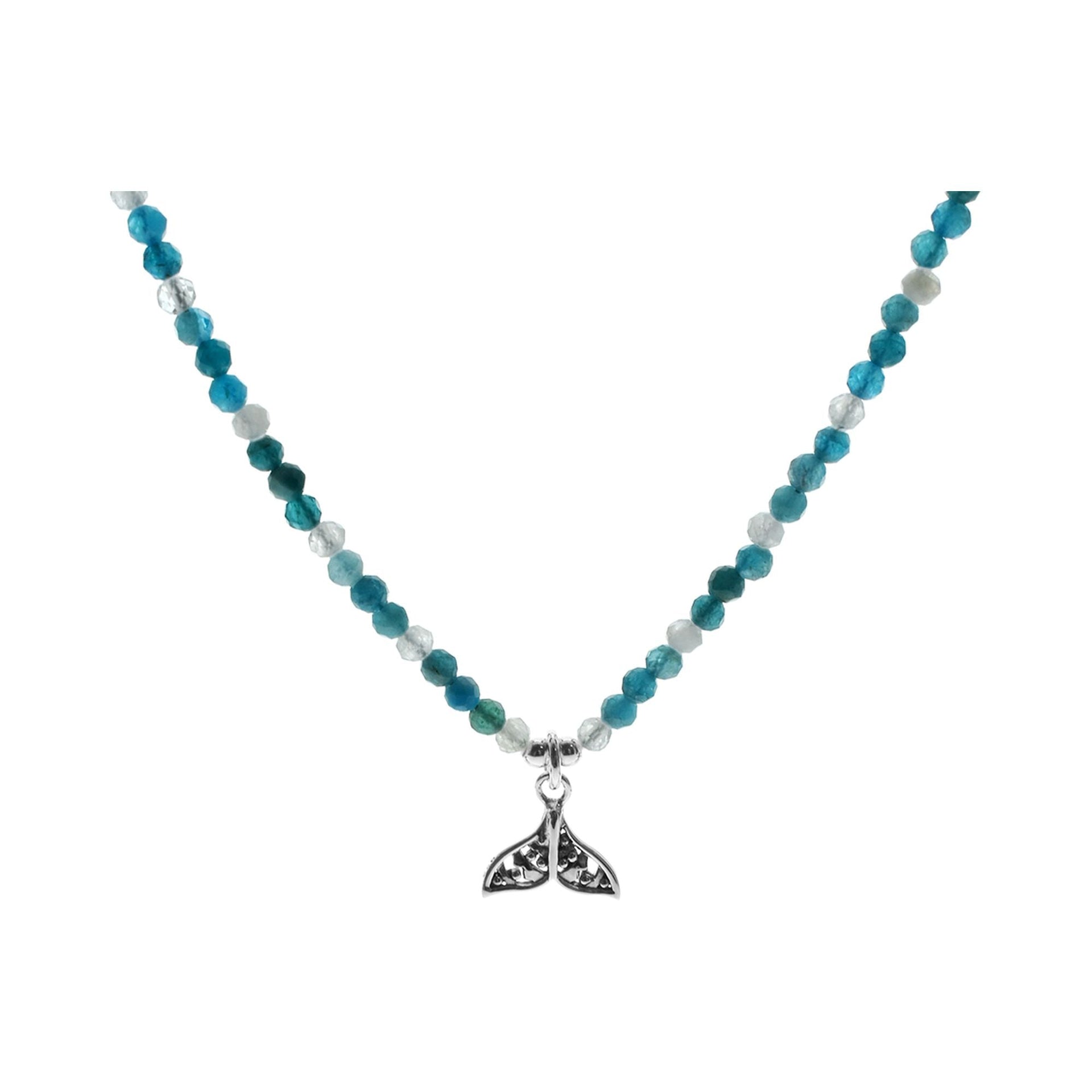 Avianna apatite & rainbow moonstone whale tail necklace