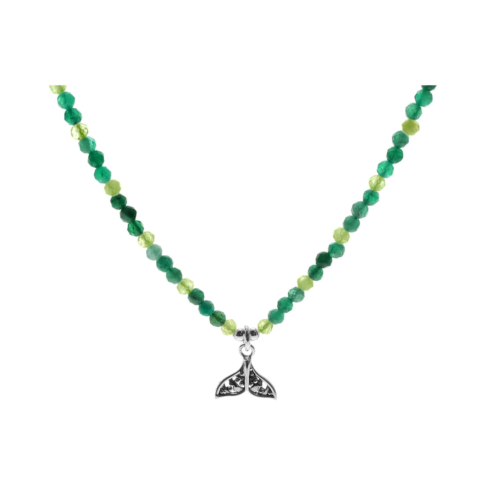 Avianna green agate & peridot whale tail necklace