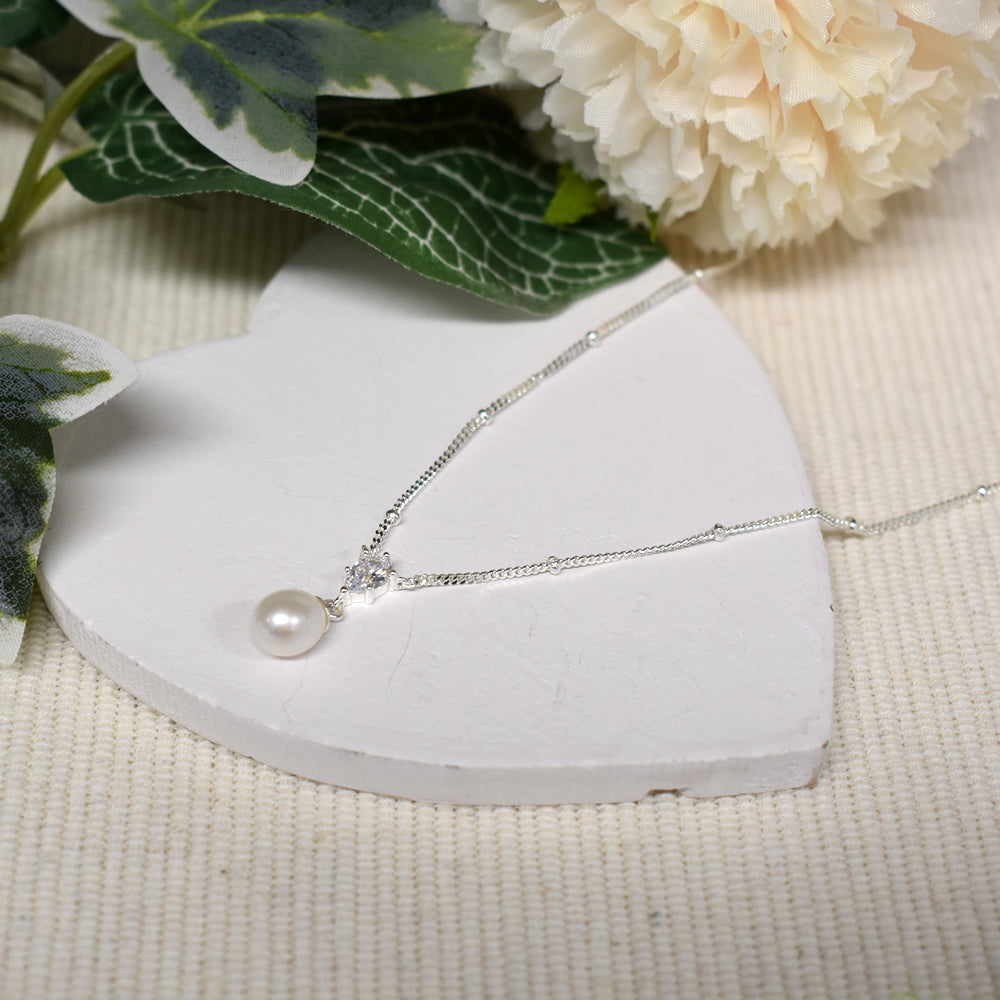 Rosa satellite chain with teardrop CZ & pearl necklace