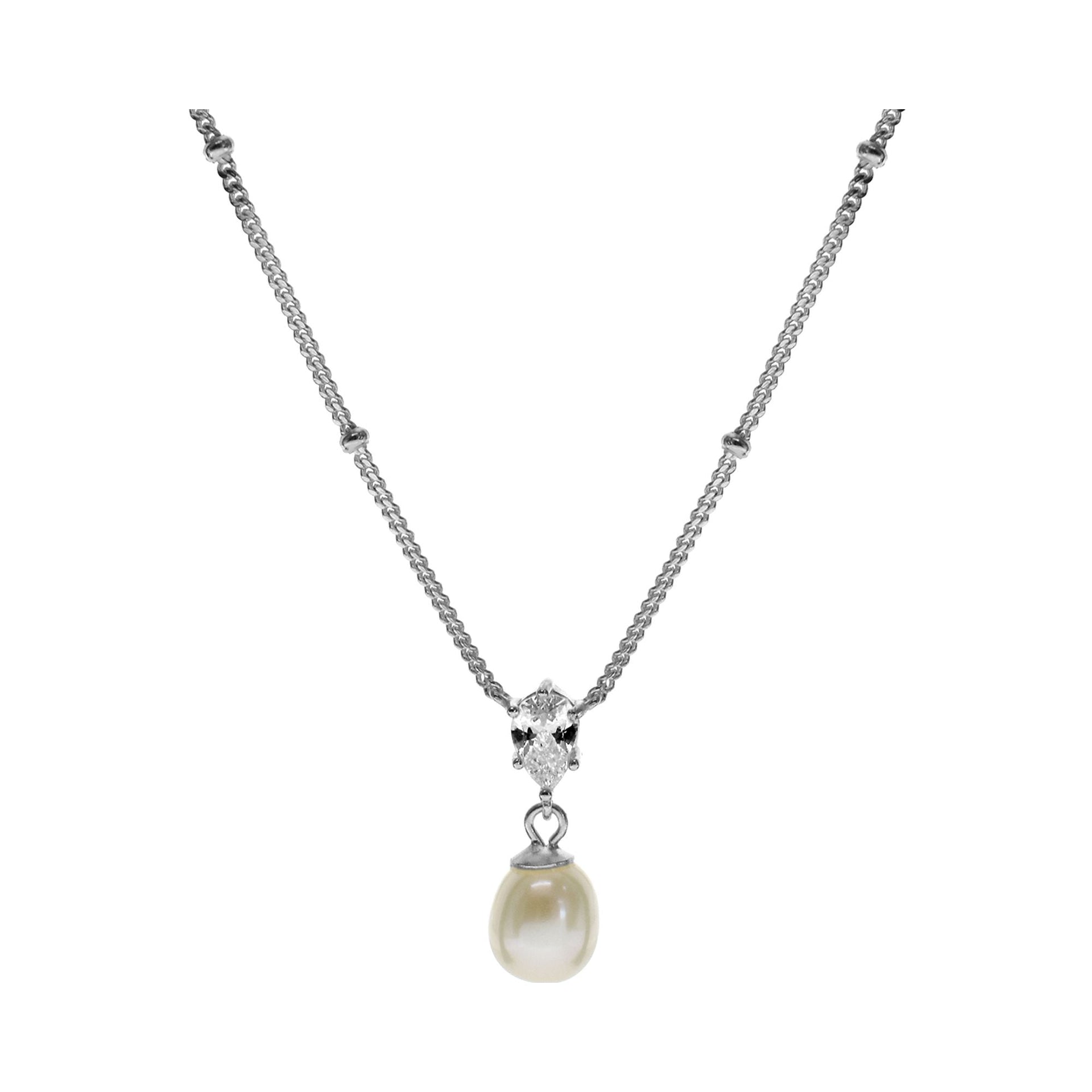 Rosa satellite chain with teardrop CZ & pearl necklace