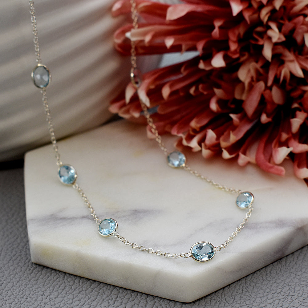 Bridget linked blue topaz ovals chain necklace