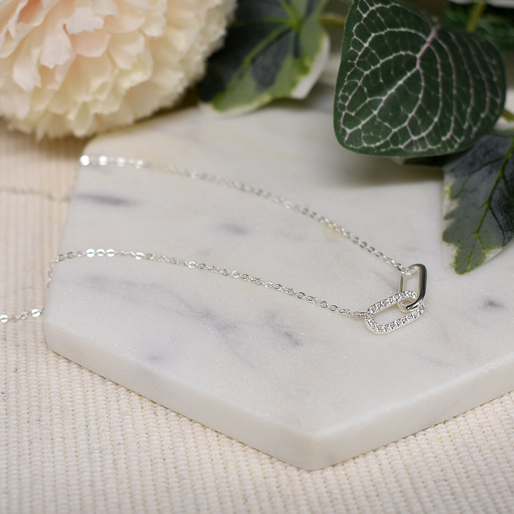 Carrie long oval double linked CZ necklace