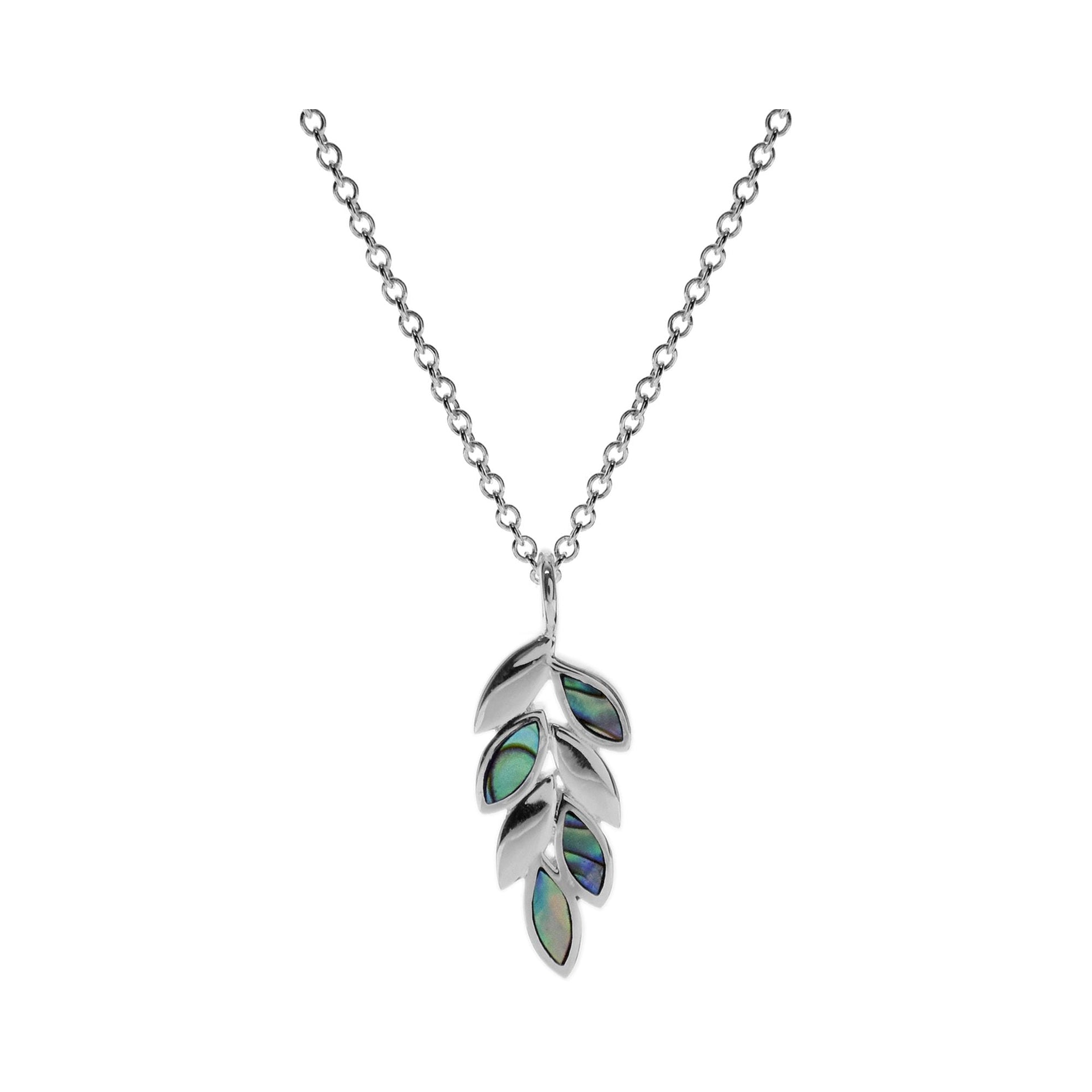 Leona leaf sprig with paua shell inlay necklace