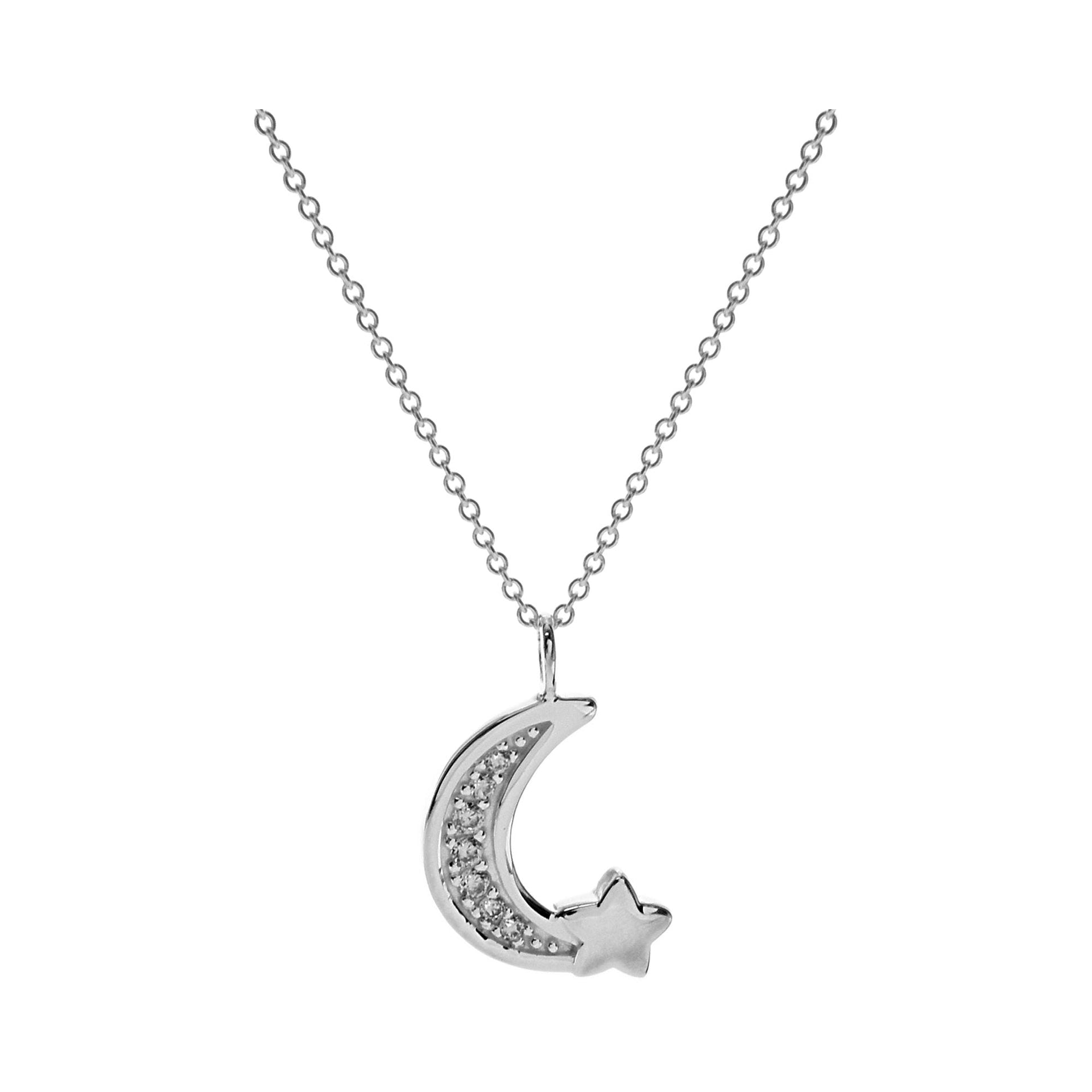 Natalie CZ-set moon with overlapped star necklace