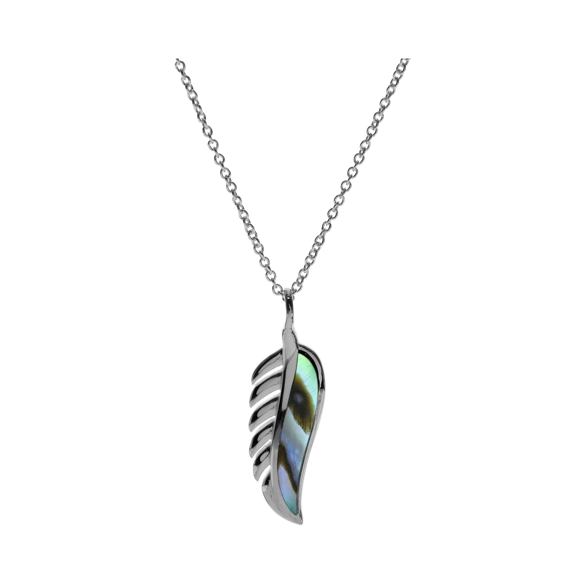 Leona feather with paua shell inlay necklace