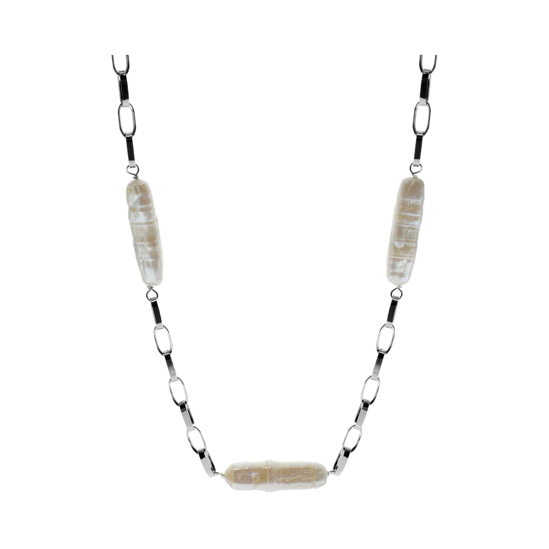 Elsie biwa pearl & oval linked necklace