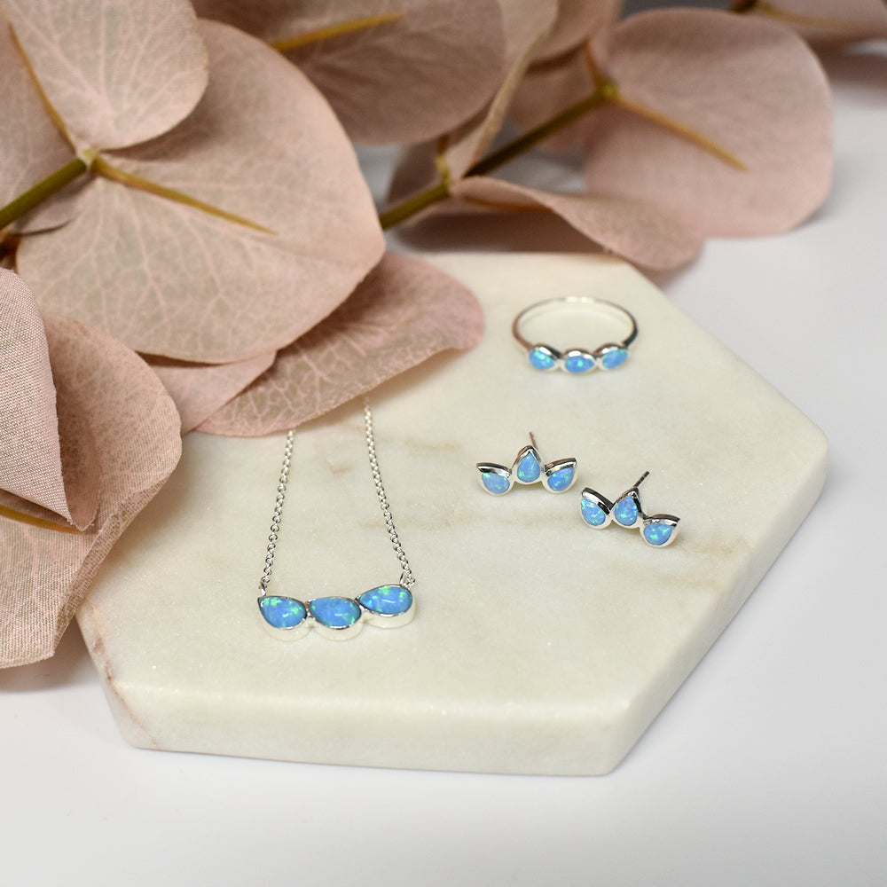 Angelica triple teardrop blue opalique necklace