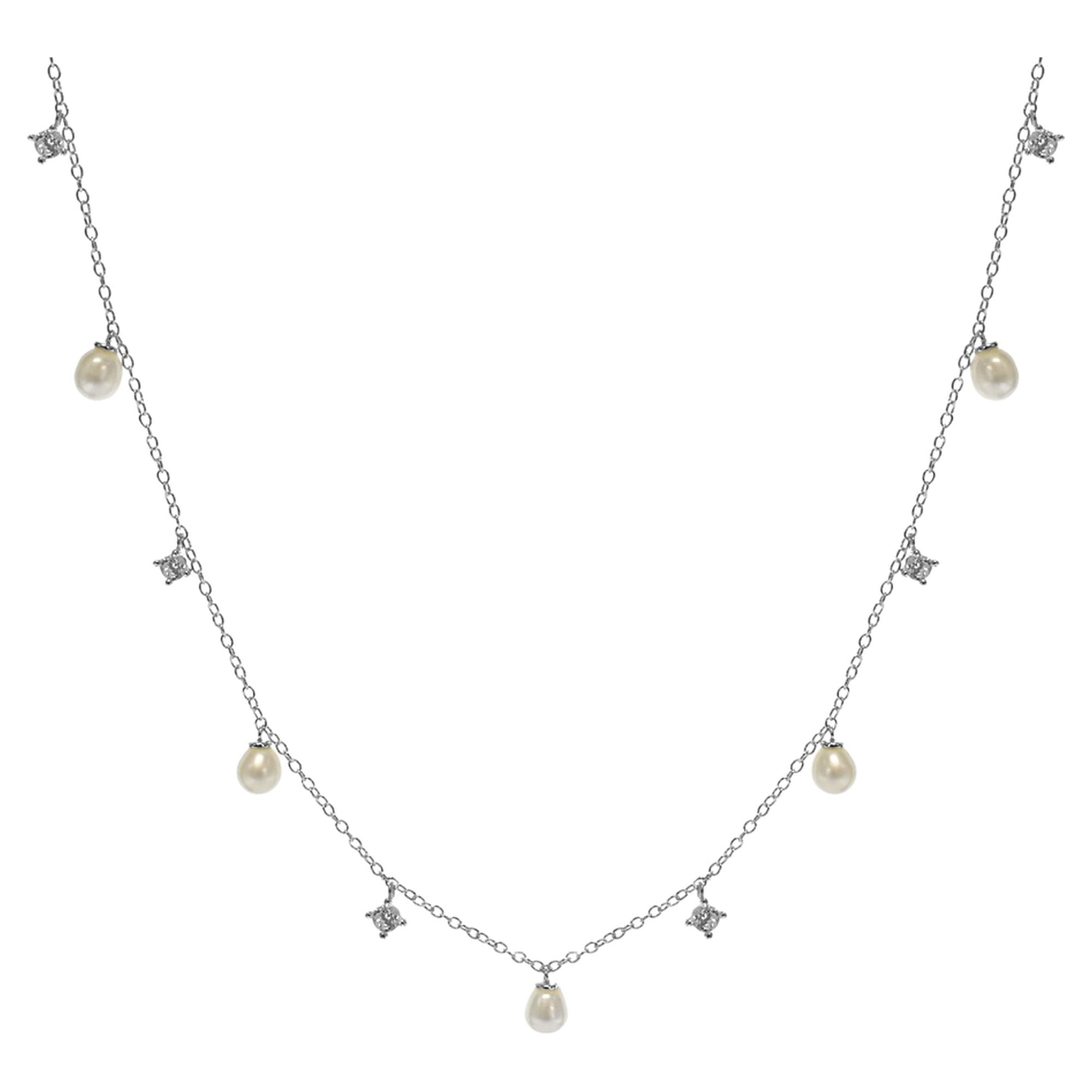 Rosa CZ and pearl drops necklet