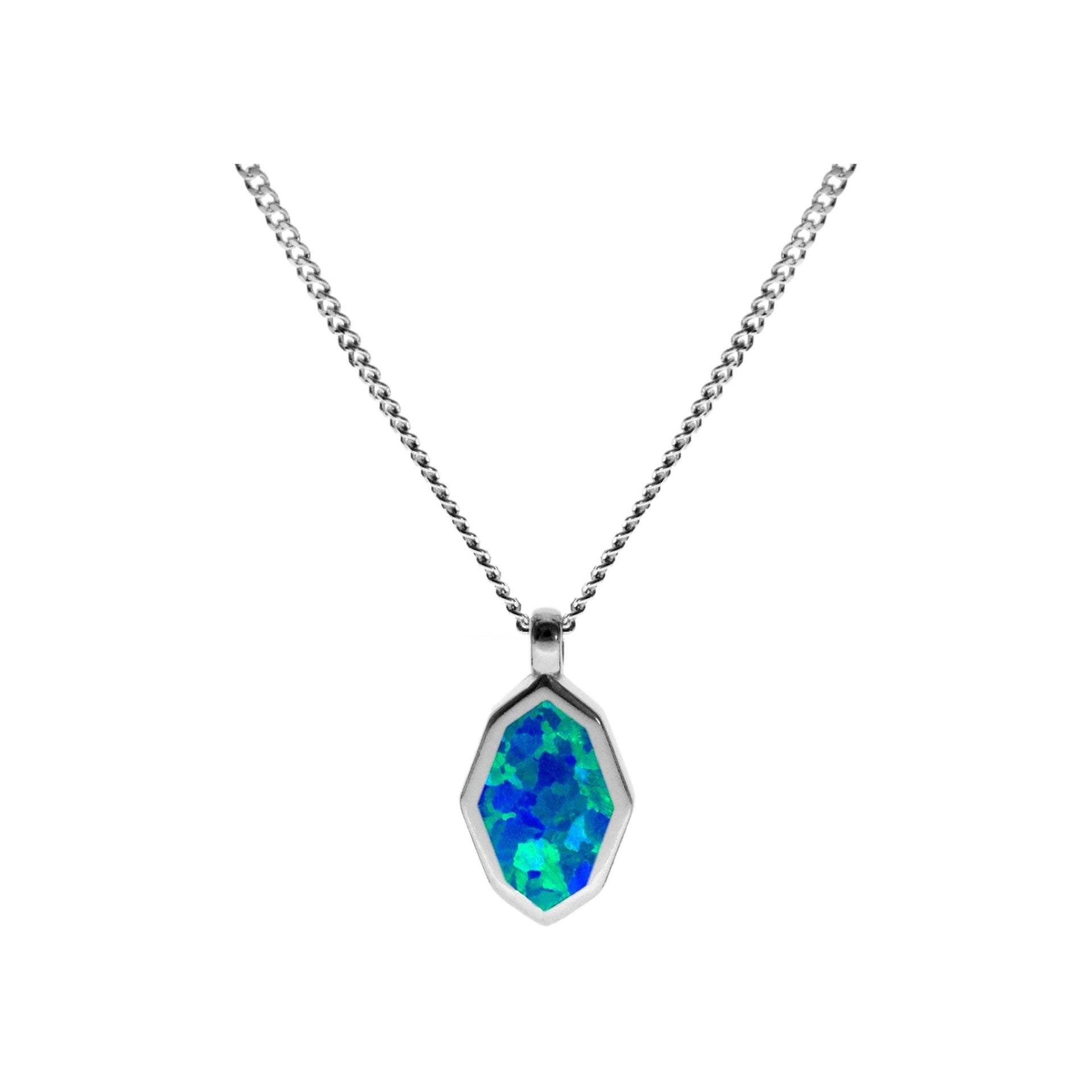 Diana blue octagonal pendant with chain