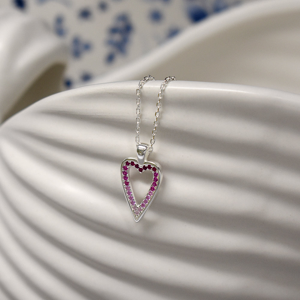 Heidi pink CZ open heart necklace