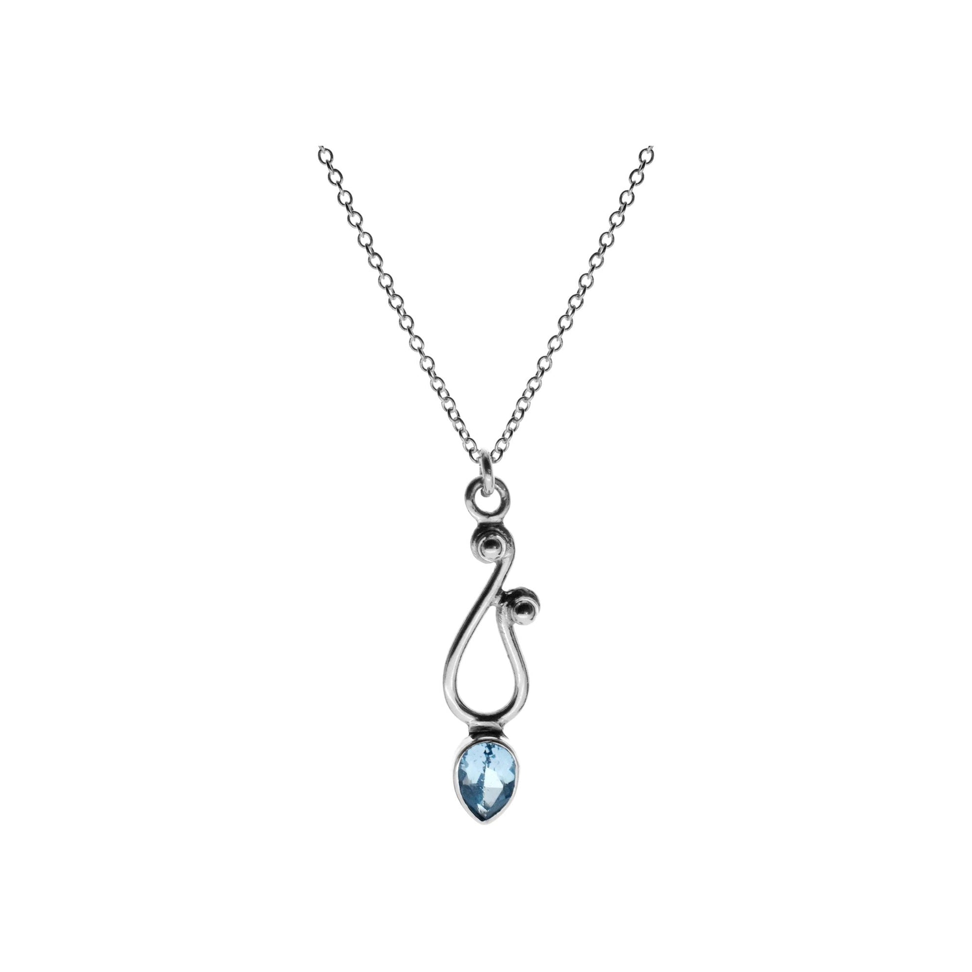 Chloe blue topaz teardrop swirl necklace