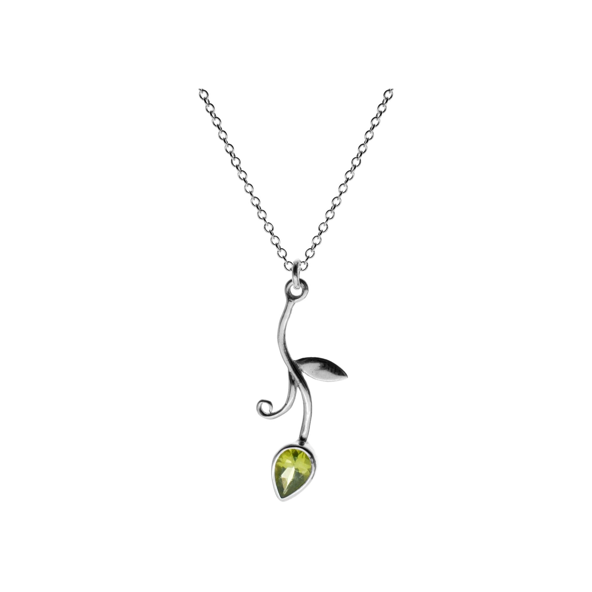 Chloe peridot swirl leaf necklace