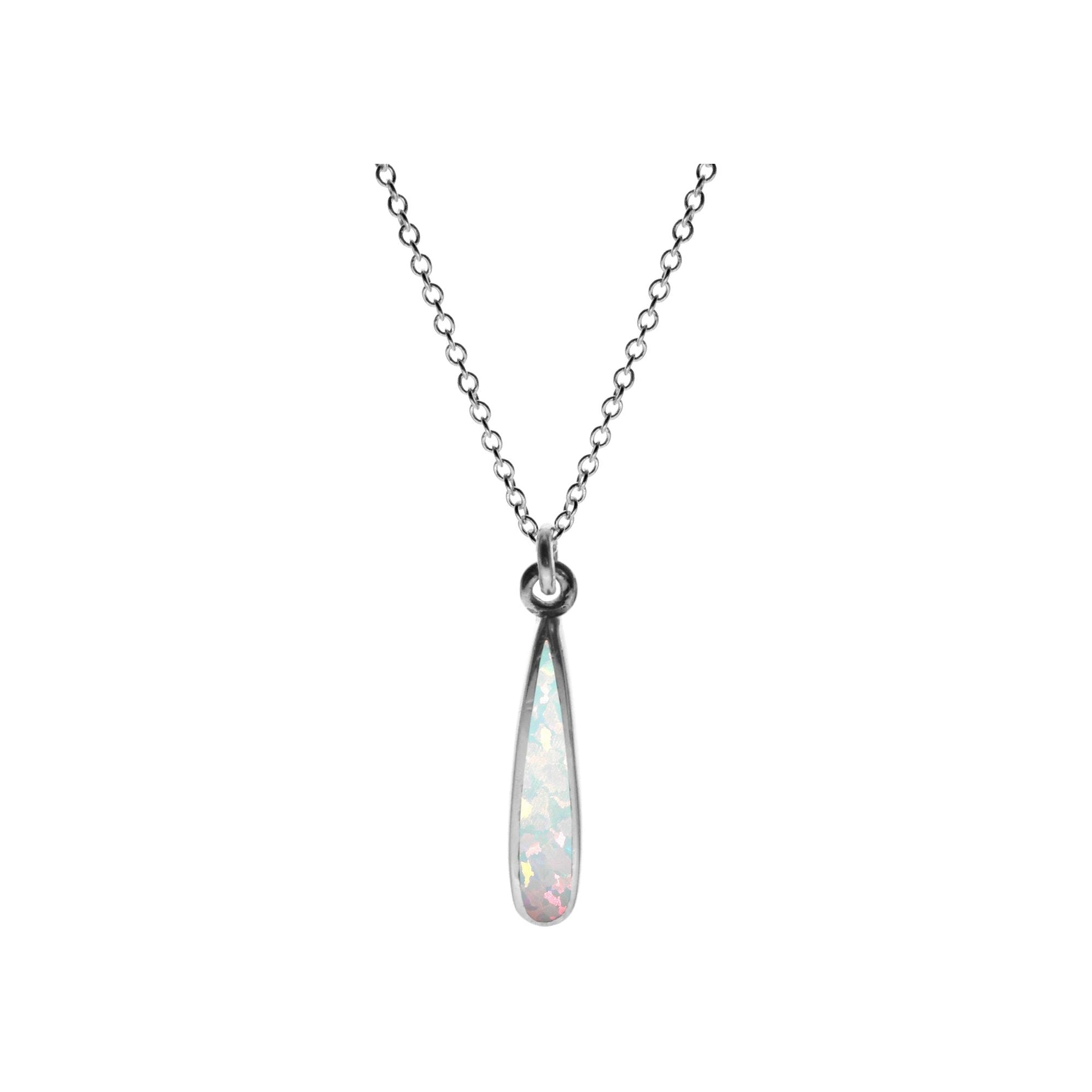 Chloe elongated white opalique teardrop necklace