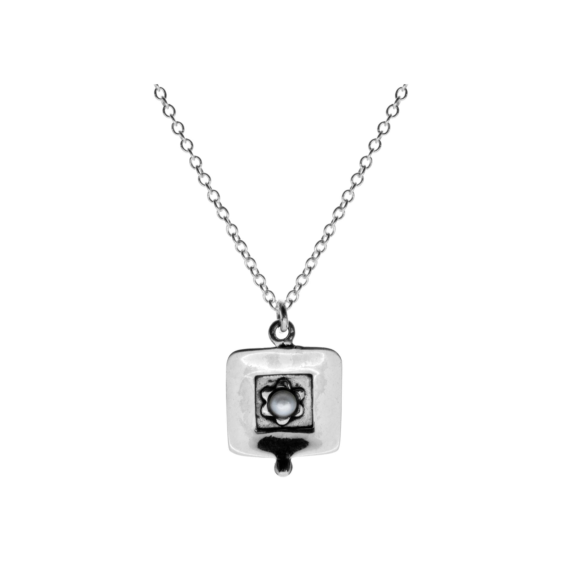 Chloe silver square necklace with pearl detail
