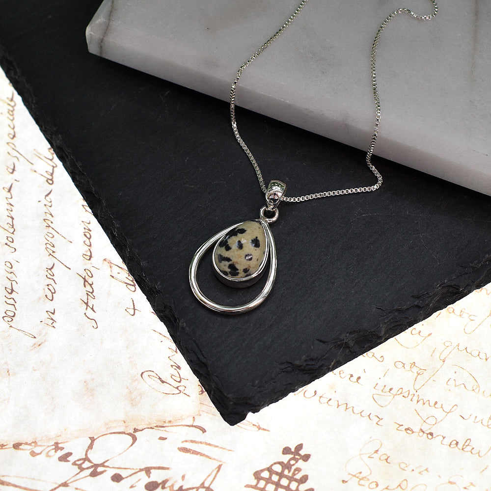 Amy open teardrop dalmatian jasper pendant