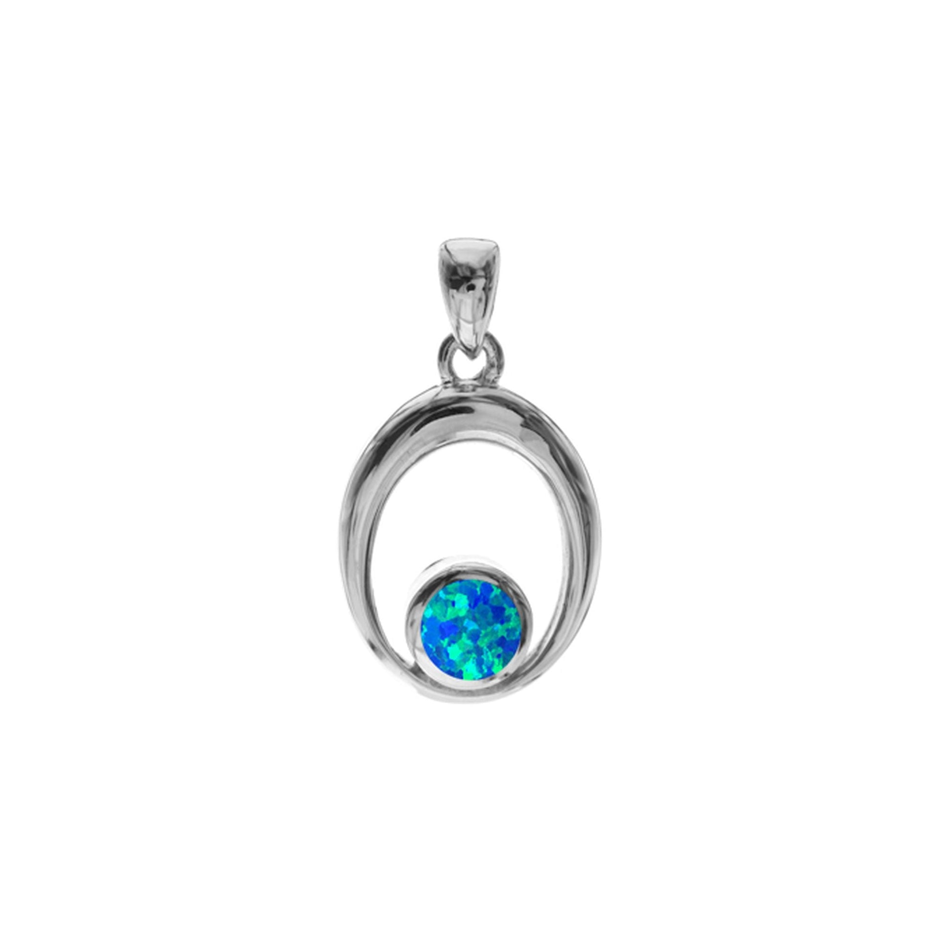 Antoinette round blue opalique in oval pendant
