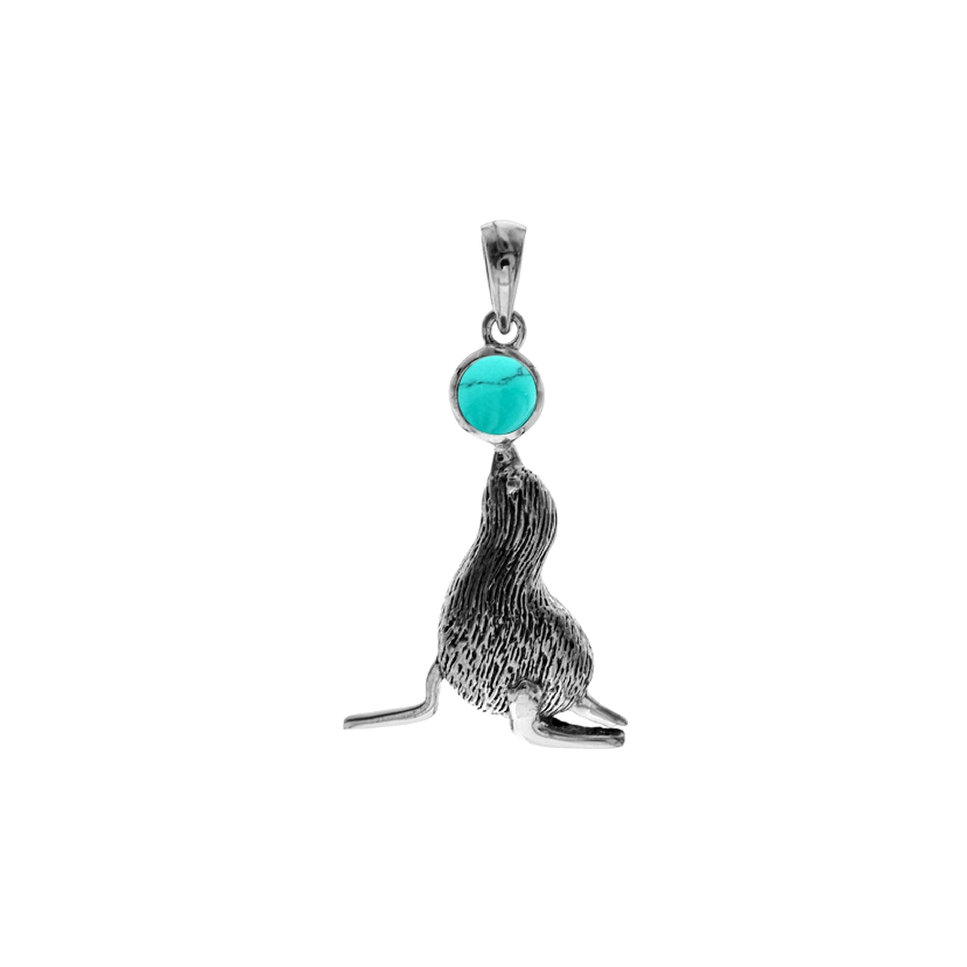Anya seal pendant balancing turquoise ball