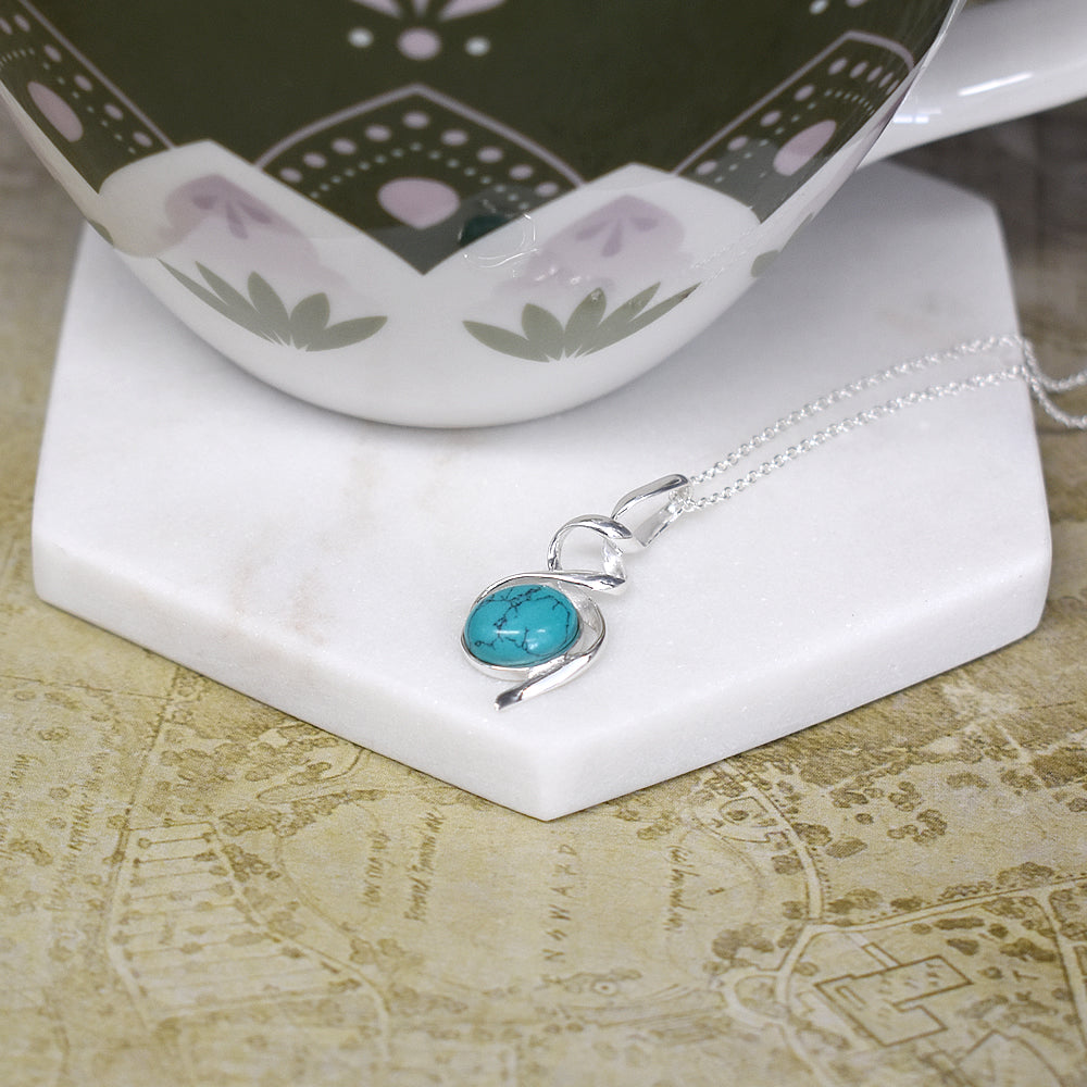 Lola double helix turquoise pendant