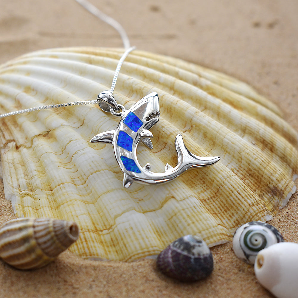 Ana blue opalique tiger shark pendant