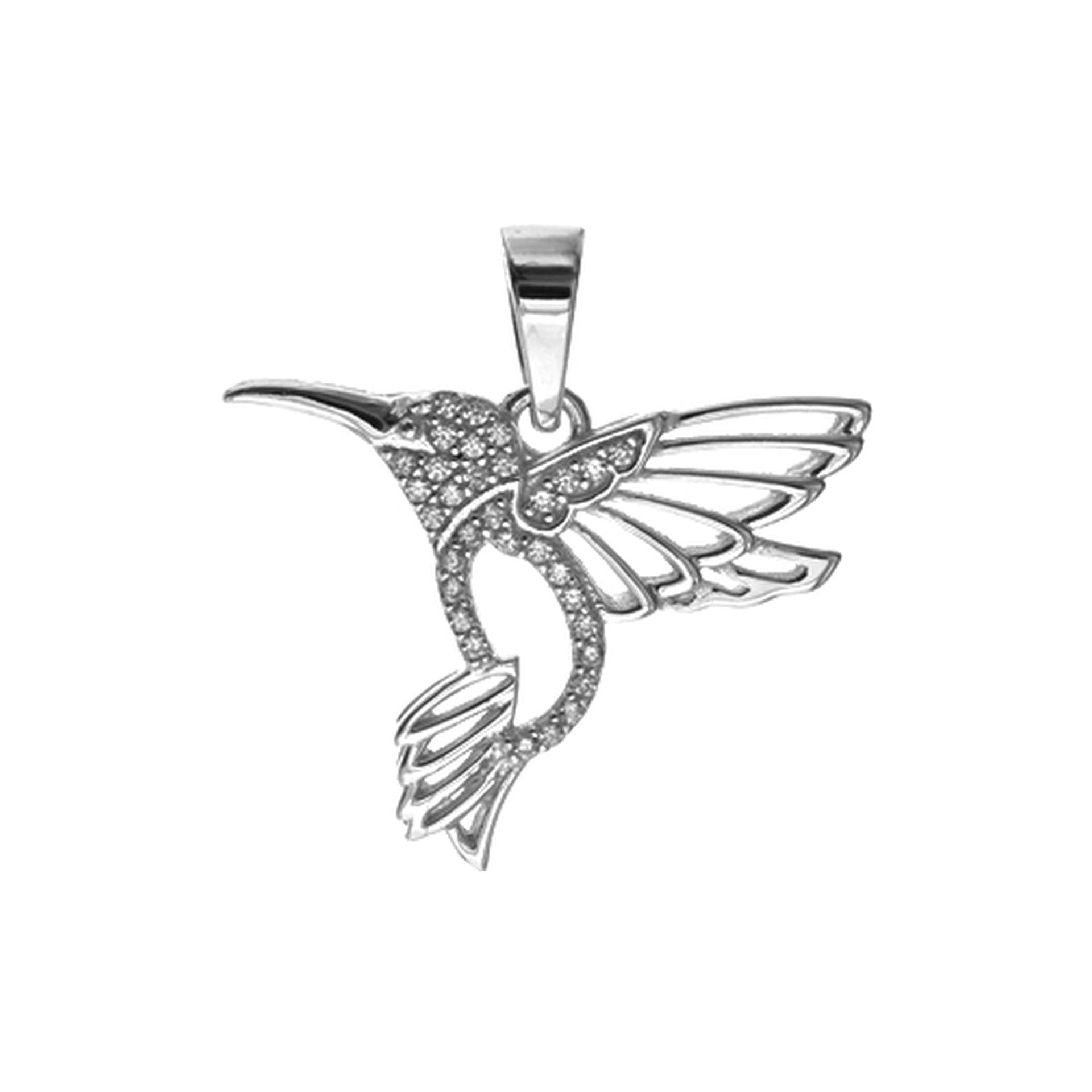 CZ encrusted hummingbird pendant with open detail