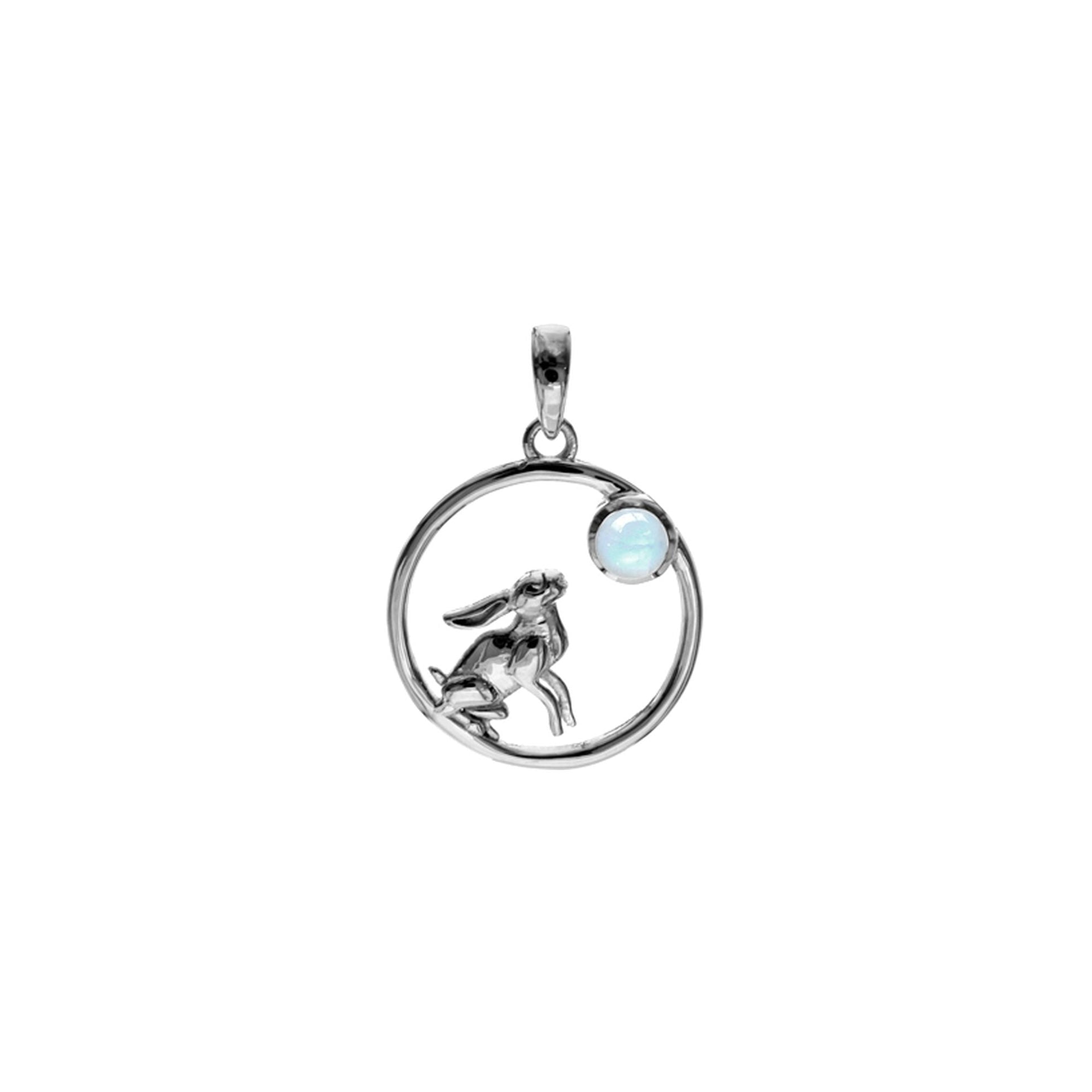 Anabelle rainbow moonstone moon gazing hare pendant