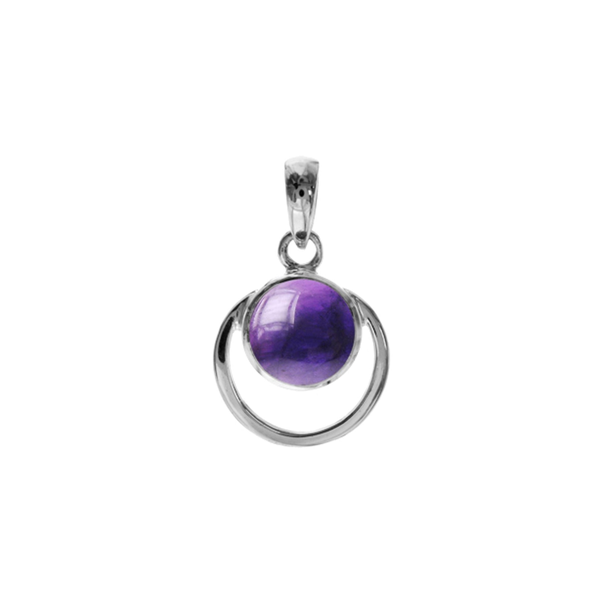 Amy amethyst with round silver frame pendant