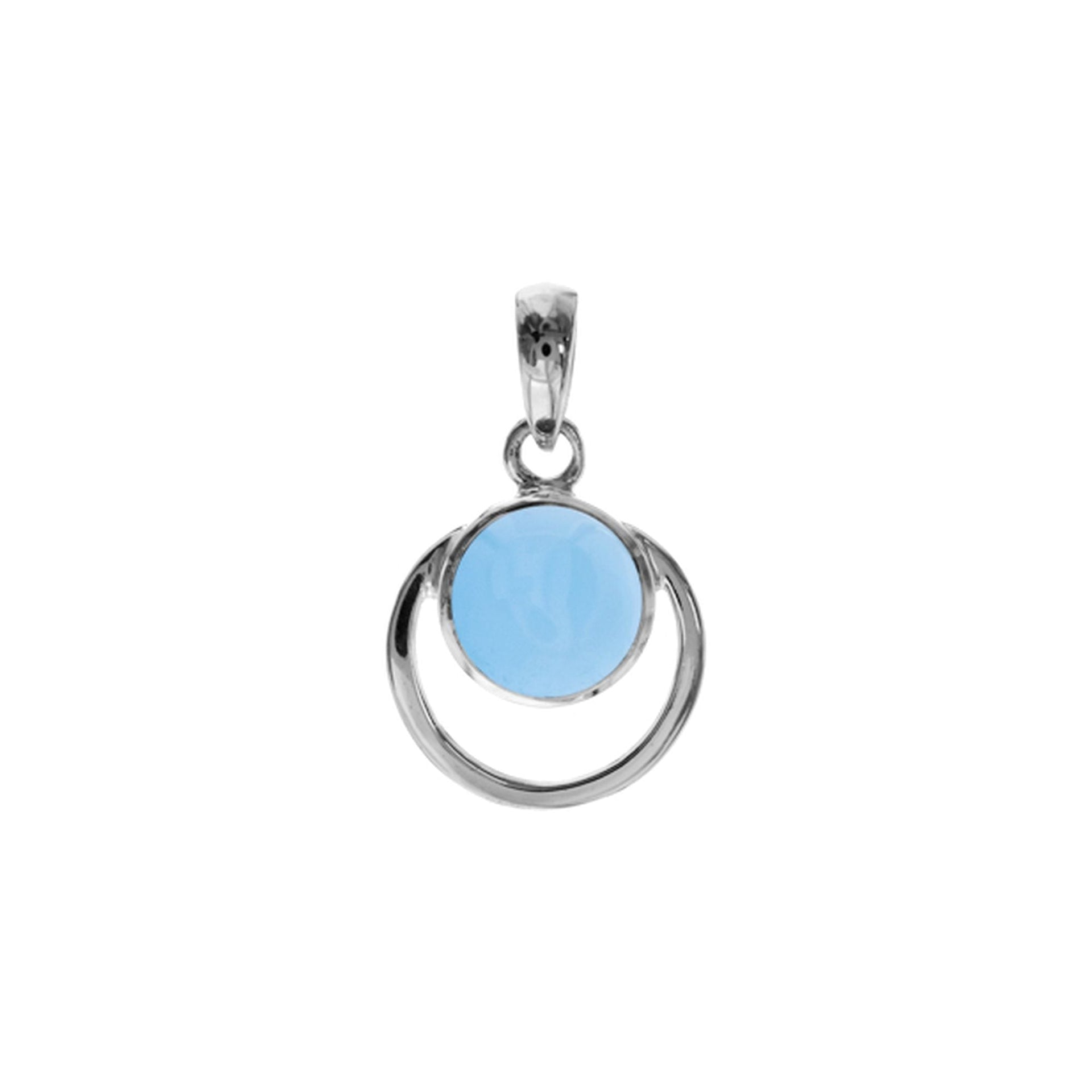 Amy blue chalcedony with round silver frame pendant