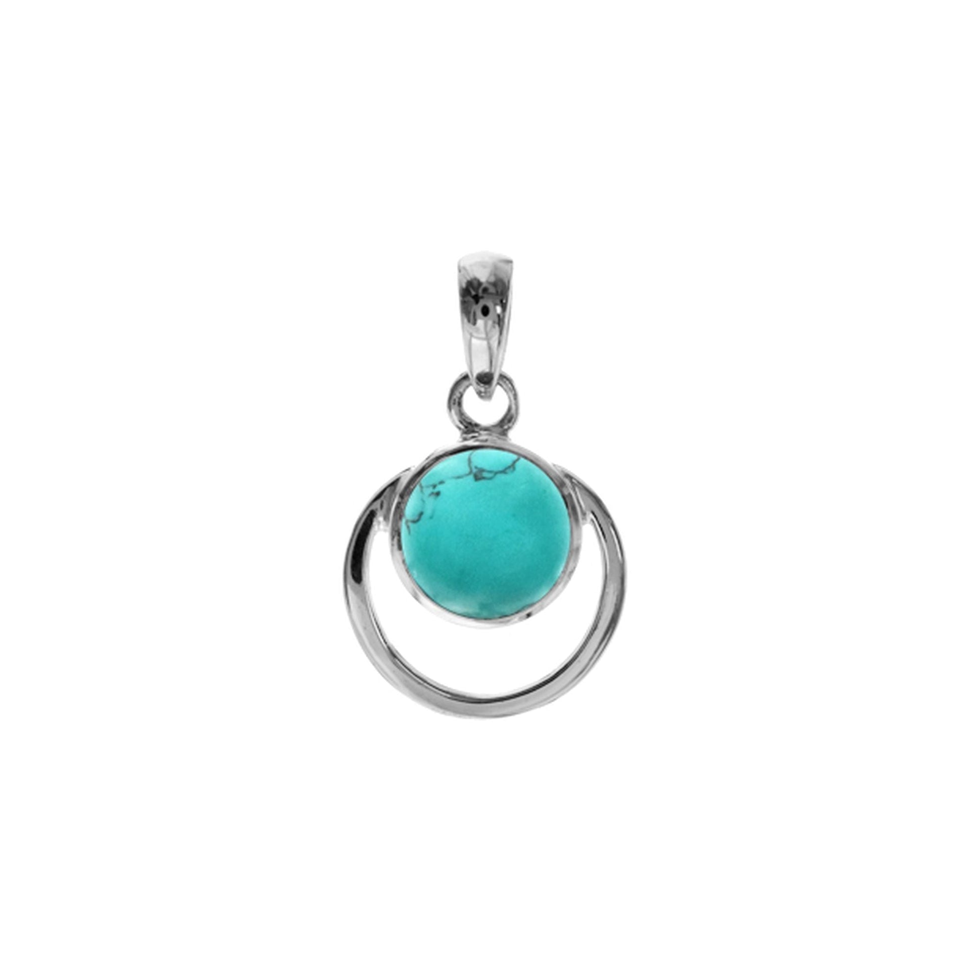 Amy turquoise with round silver frame pendant