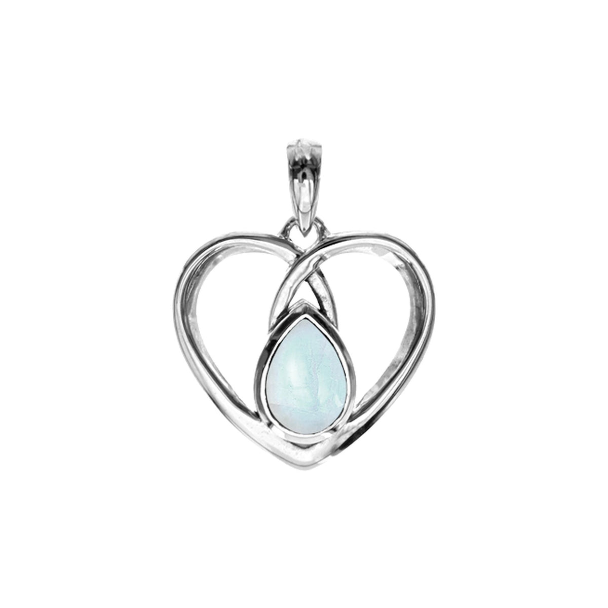 Amy teardrop rainbow moonstone and wire heart pendant