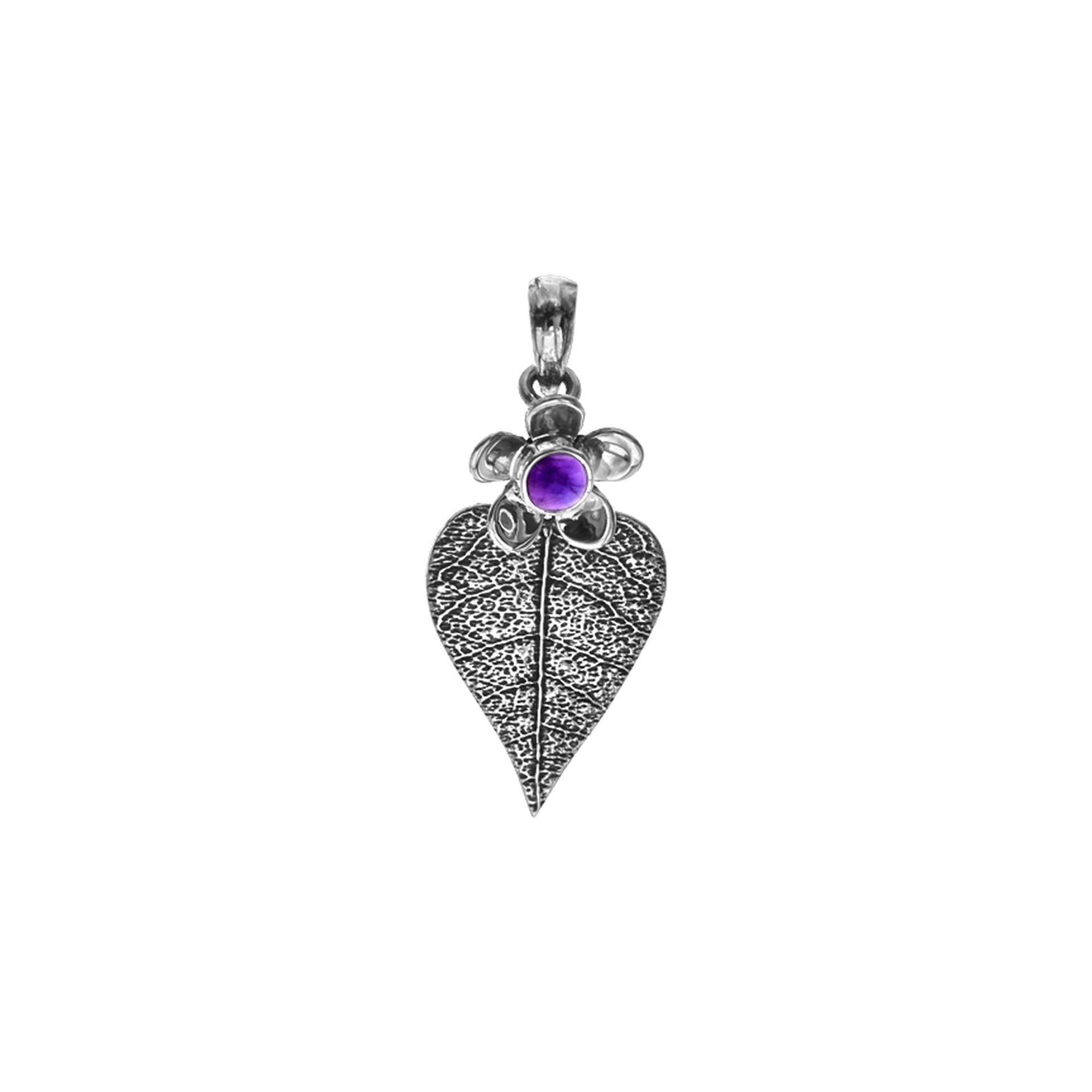 Catalina oxidised flower and leaf amethyst pendant