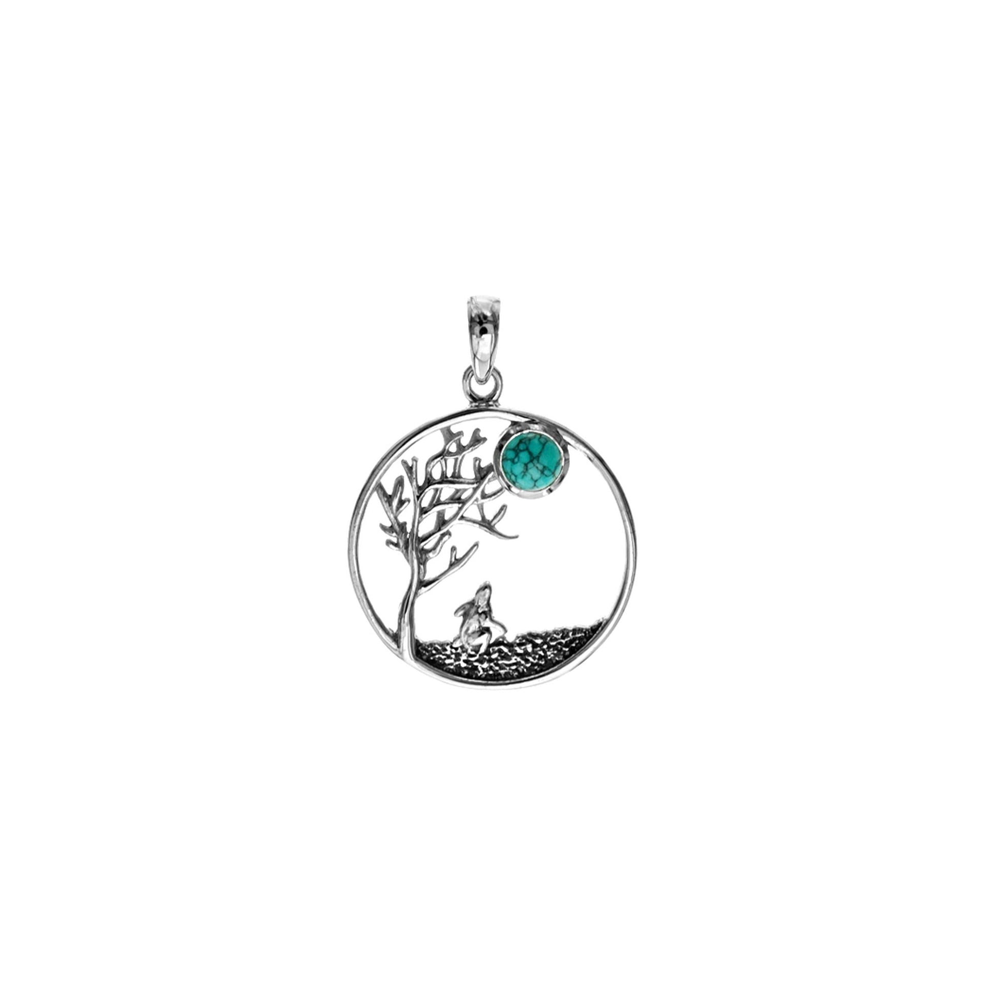 Anabelle turquoise tree, hare and moon pendant