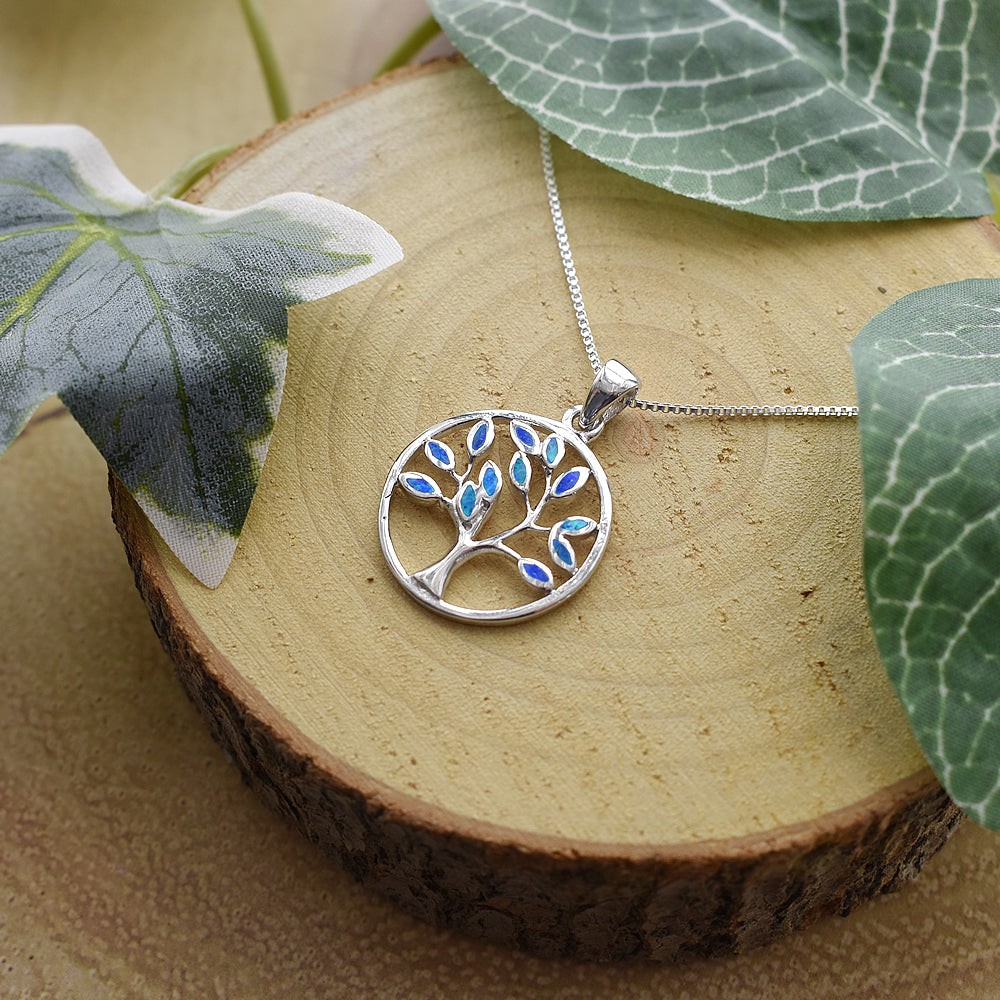 Emerie blue encircled tree of life pendant