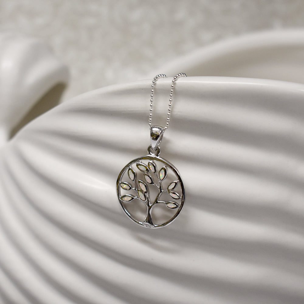 Emerie white encircled tree of life pendant